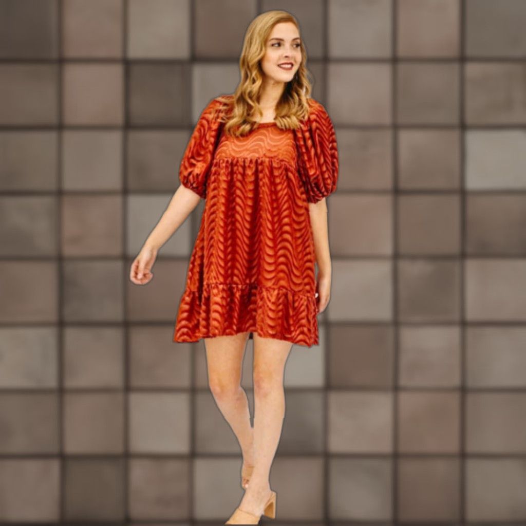 Vintage Moon River Rust Square Neck Half Puff Sleeve Mini Velvet Dress-Size L (NWT) Womens Bohemian Autumn Party/Cocktail Velvet Mini Dress Size L / US 10 / IT 46 - 1 Thumbnail