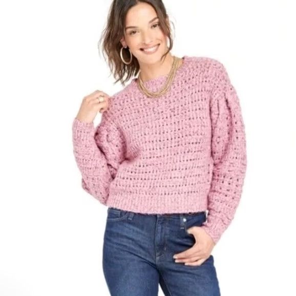 Vintage Universal Thread Cropped Sweater Womens XS Pink Knitted Pullover Long Sleeve Shirt Pullover Casual Knit Autumn Fall Womens XS Pink Size XS / US 0-2 / IT 36-38 - 2 Thumbnail
