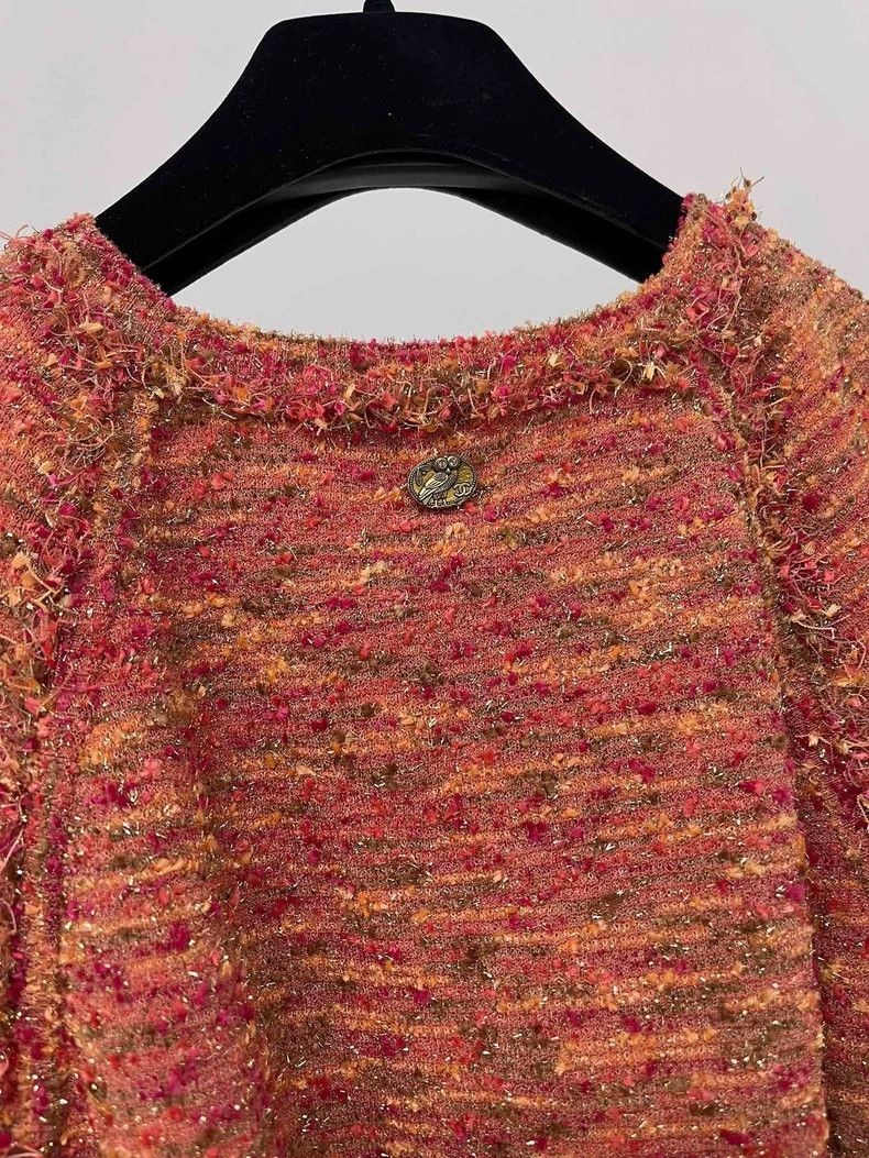 Chanel Chanel Greek series orange tweed knitted dress Size XXS / US 00 / IT 34 - 5 Thumbnail