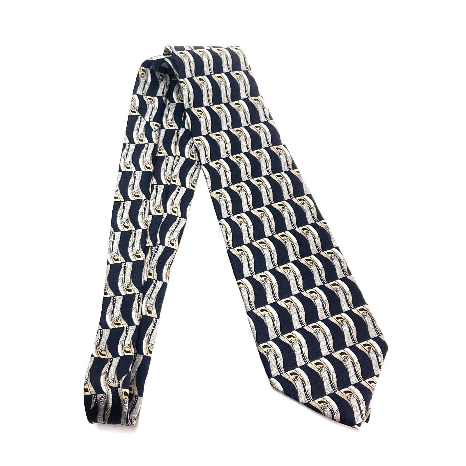 Pierre Cardin Pierre Cardin Silk Tie Print Black Tan Geometric Wide Size ONE SIZE - 6 Thumbnail
