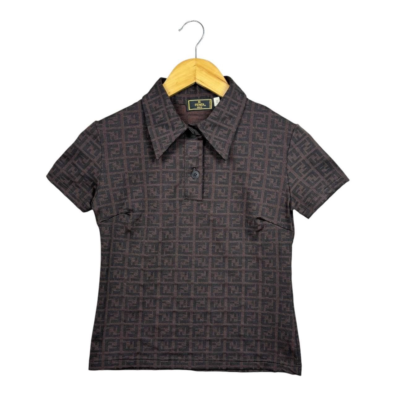 Fendi Vintage Fendi Mare Zucca Monogram Polo Shirt Brown IT40 Size S / US 4 / IT 40 - 1 Thumbnail