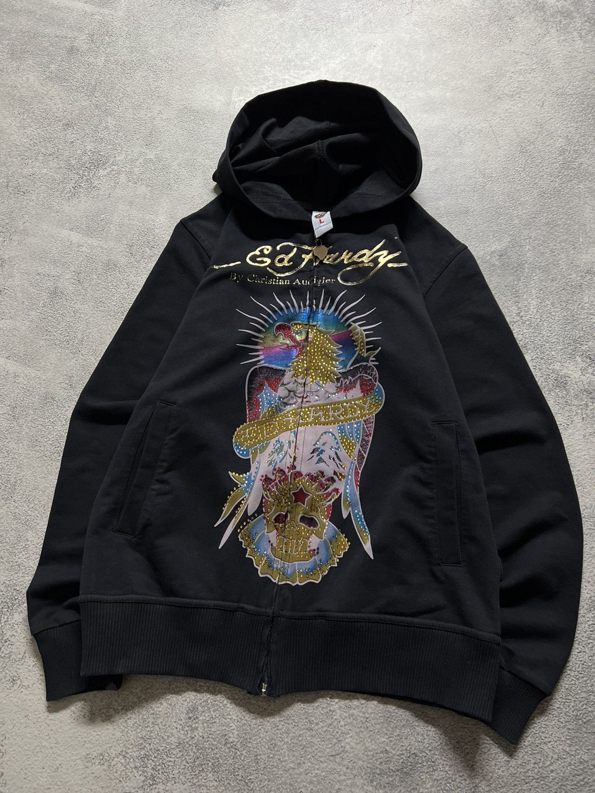 Christian Audigier × Ed Hardy × Vintage Vintage Y2k 🦅☠️ Ed Hardy Eagle Skull Big Logo Hoodie 90’s Size L / US 10 / IT 46 - 1 Thumbnail