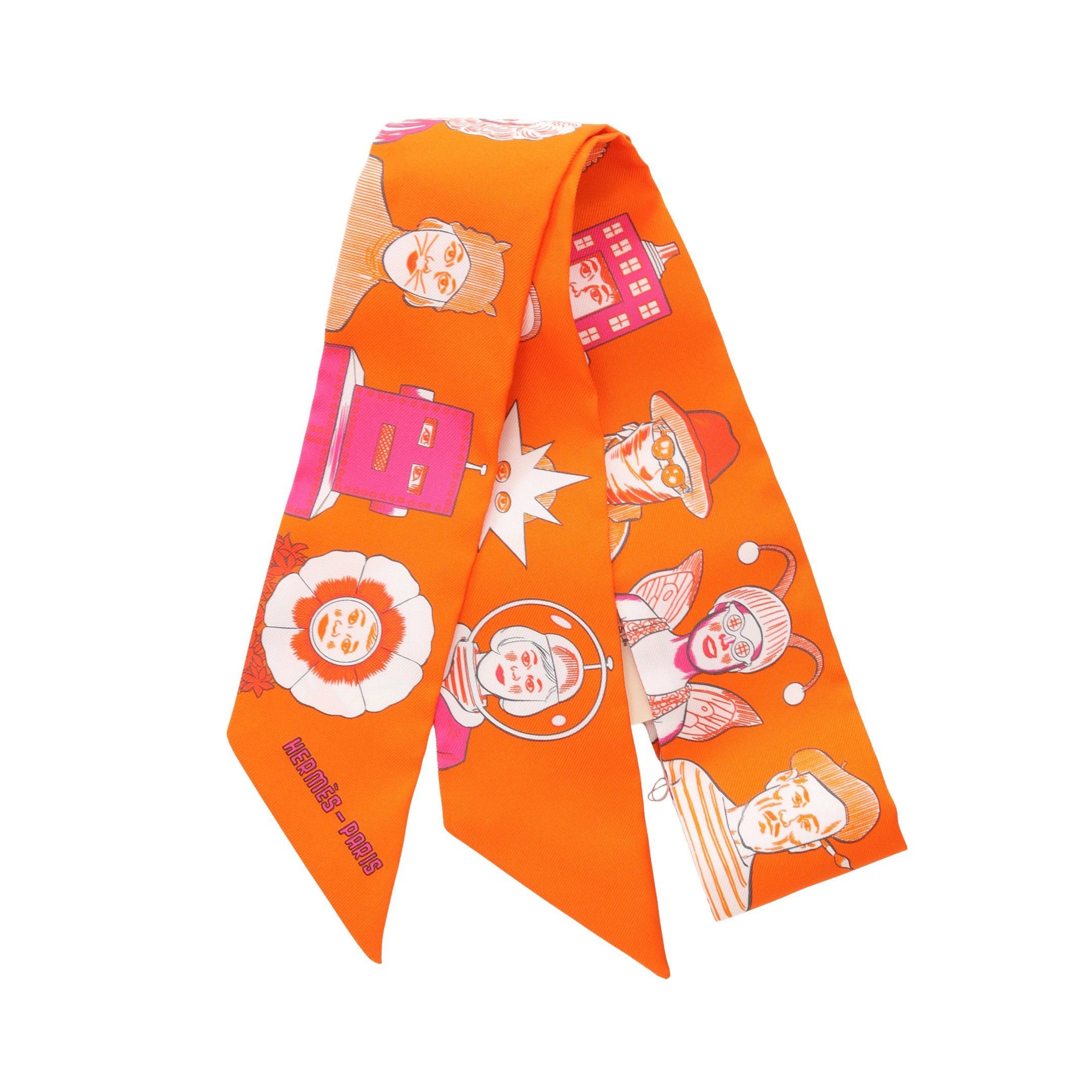 Hermes Hermes Twilly Dress Code Ribbon Scarf Silk Orange Multicolor Size ONE SIZE - 1 Thumbnail