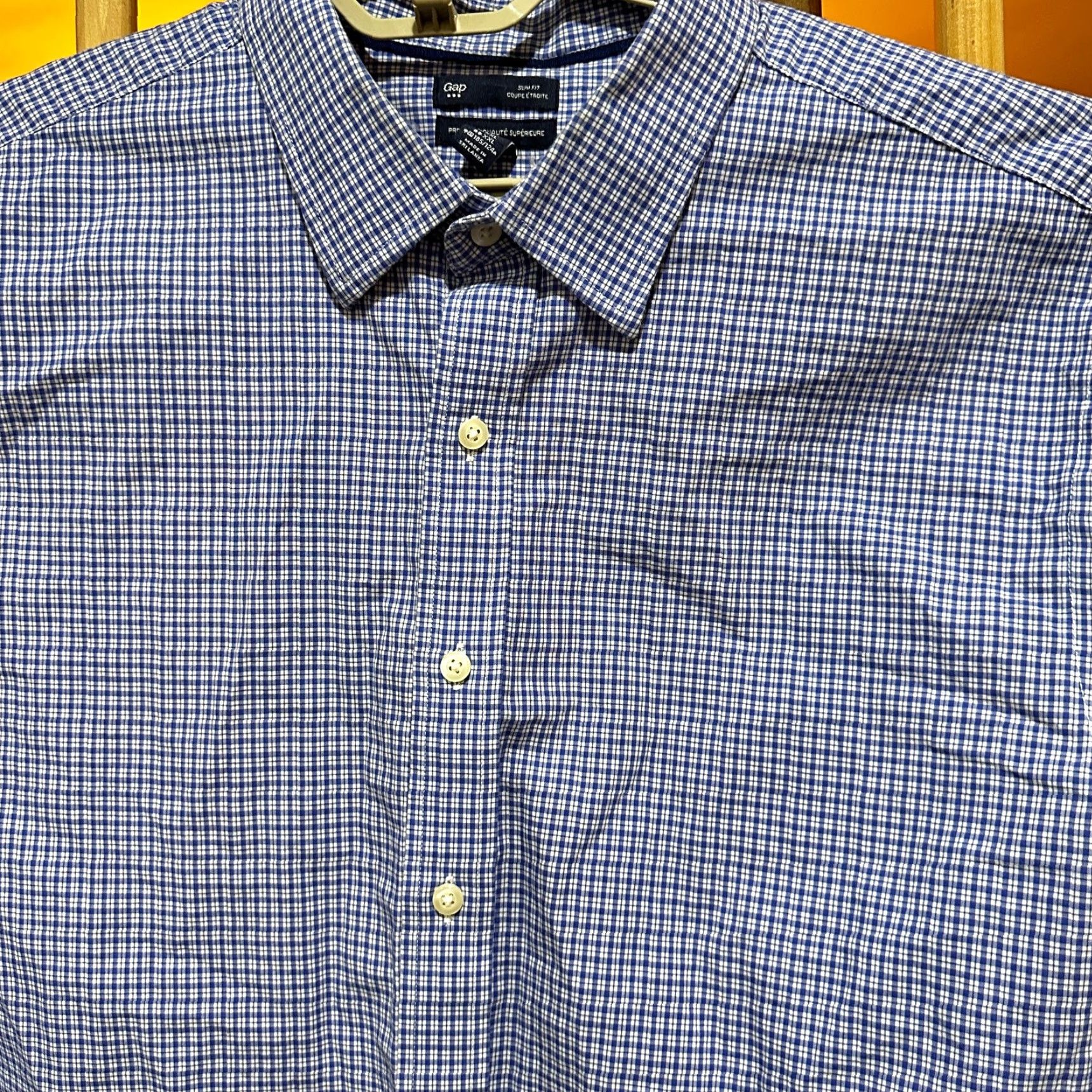 Gap Gap Button-Up Shirt Men 2XL Blue White Plaid Cotton Checkered Slim Fit Preppy Casual Business Shirt Size US XXL / EU 58 / 5 - 4 Thumbnail