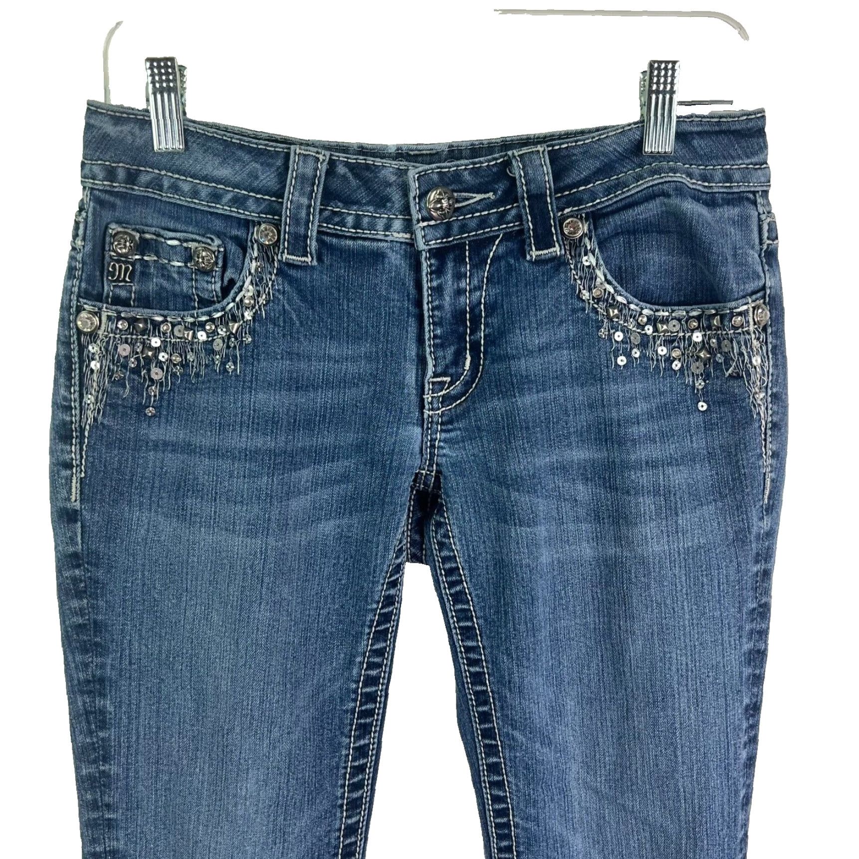 Miss Me MISS ME Straight Denim Jeans Womens Size 28 Blue Sequin Mid-Rise 30X29 Cowboy Rock Southwestern Size 28" / US 6 / IT 42 - 2 Thumbnail