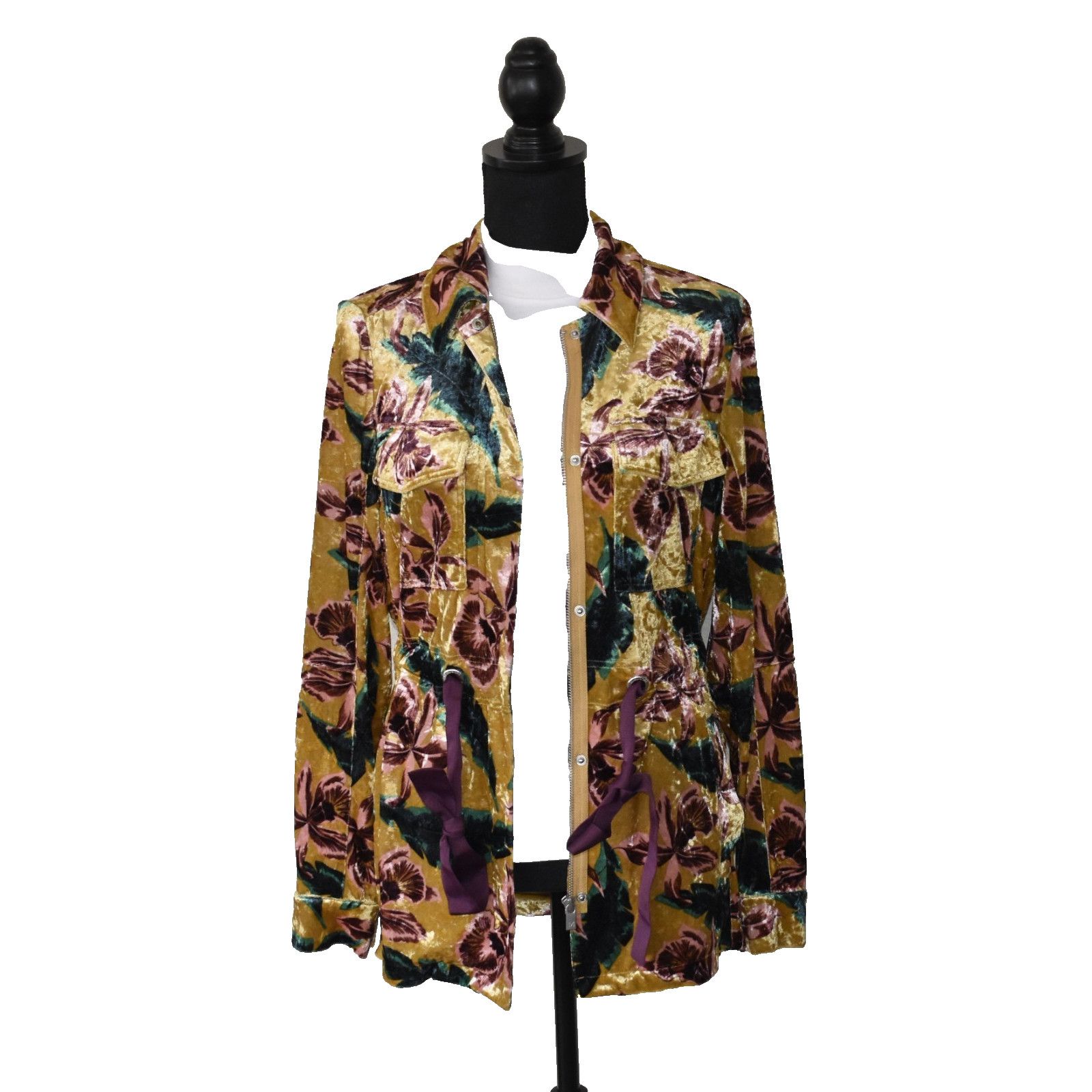 Scotch & Soda SCOTCH & SODA Yellow Floral Velvet Front Closure Jacket XS Size XS / US 0-2 / IT 36-38 - 3 Thumbnail