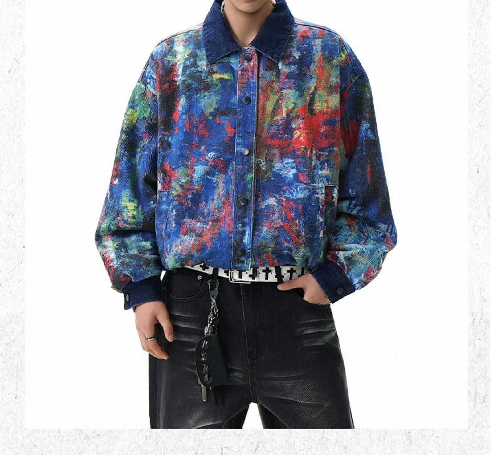 Other Graffiti Art Denim Jacket | Painted Boxy Wide Outerwear Size US M / EU 48-50 / 2 - 8 Thumbnail