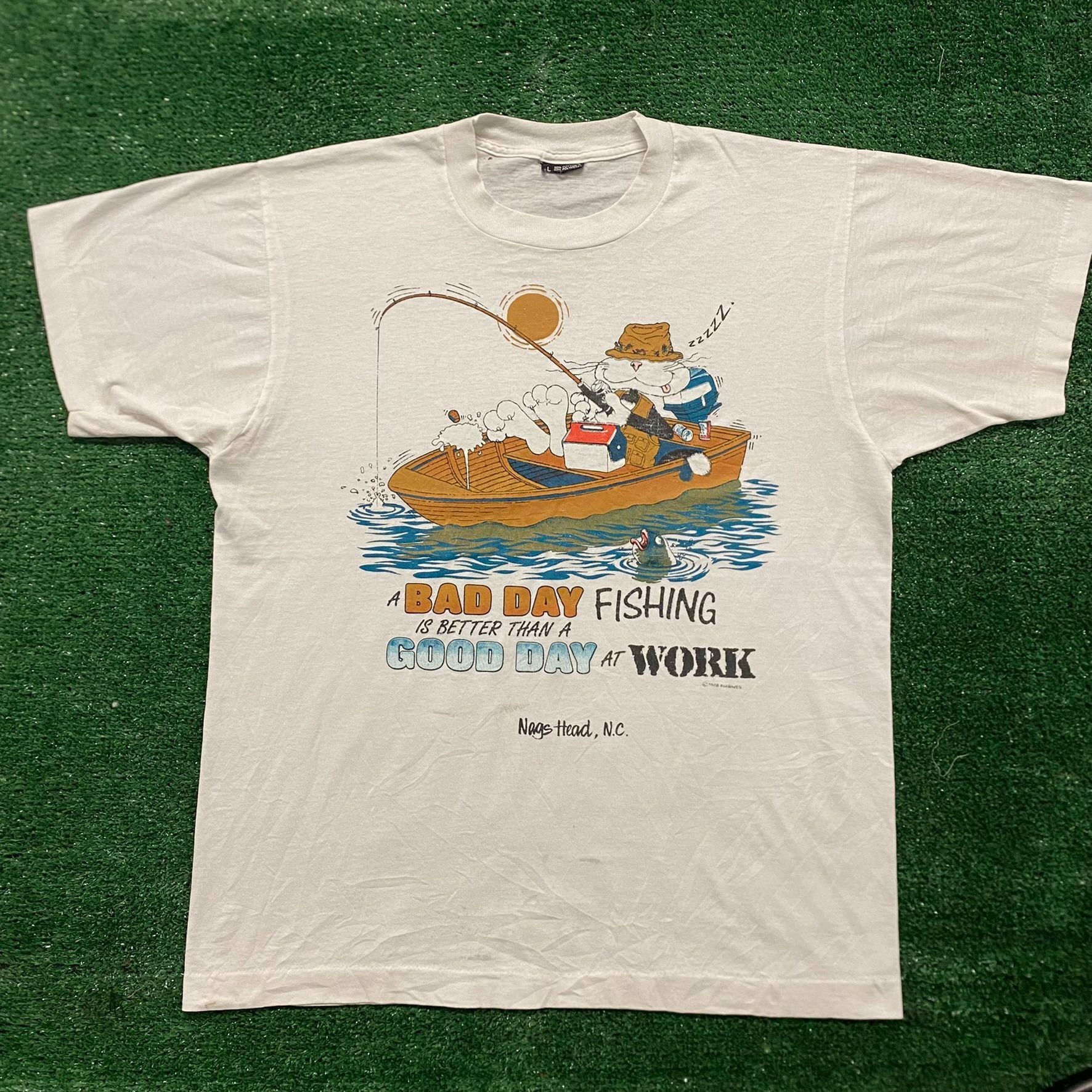 Vintage Vintage 80s Fishing Quote Comic Cartoon Single Stitch Tee Size US L / EU 52-54 / 3 - 1 Thumbnail