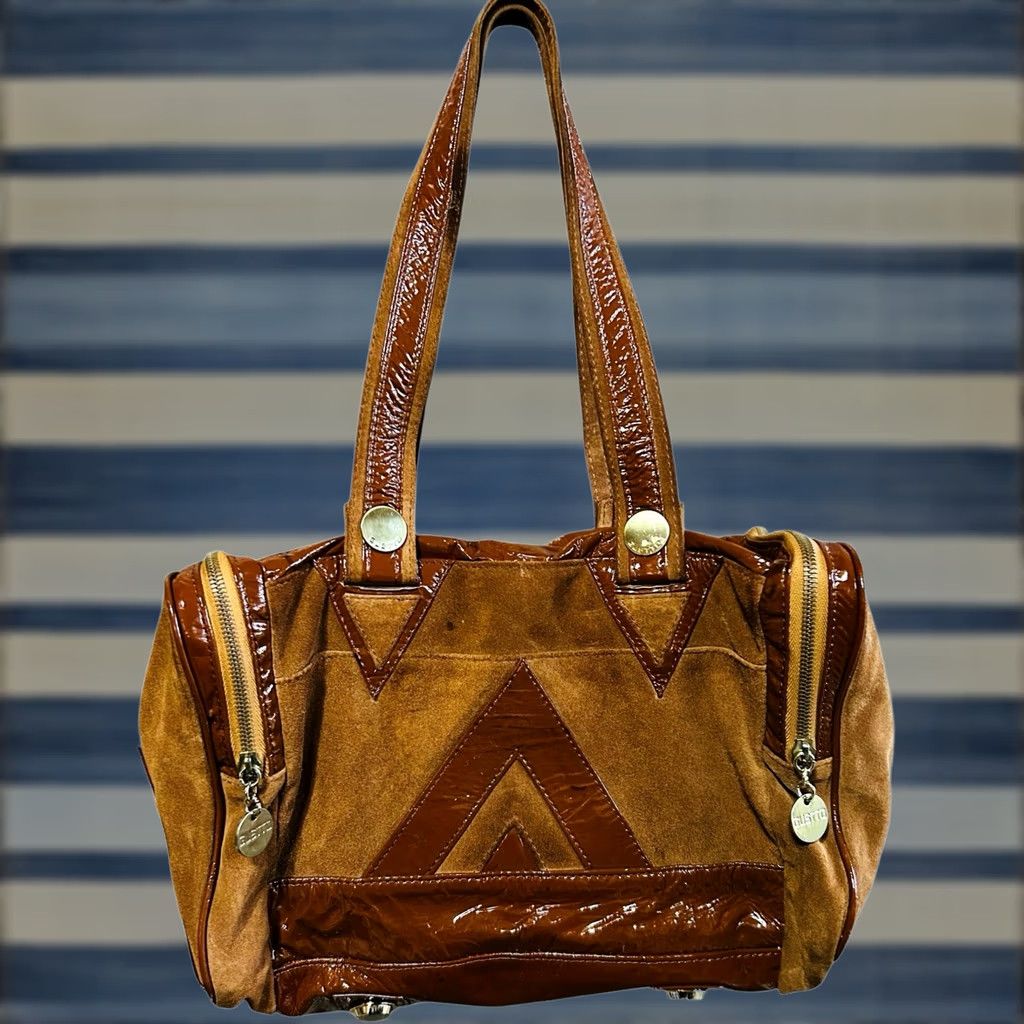 Vintage VINTAGE Gustto Y2K Brown Suede & Vinyl Purse Women’s Shoulder Hand Bag Stained Size ONE SIZE - 1 Thumbnail