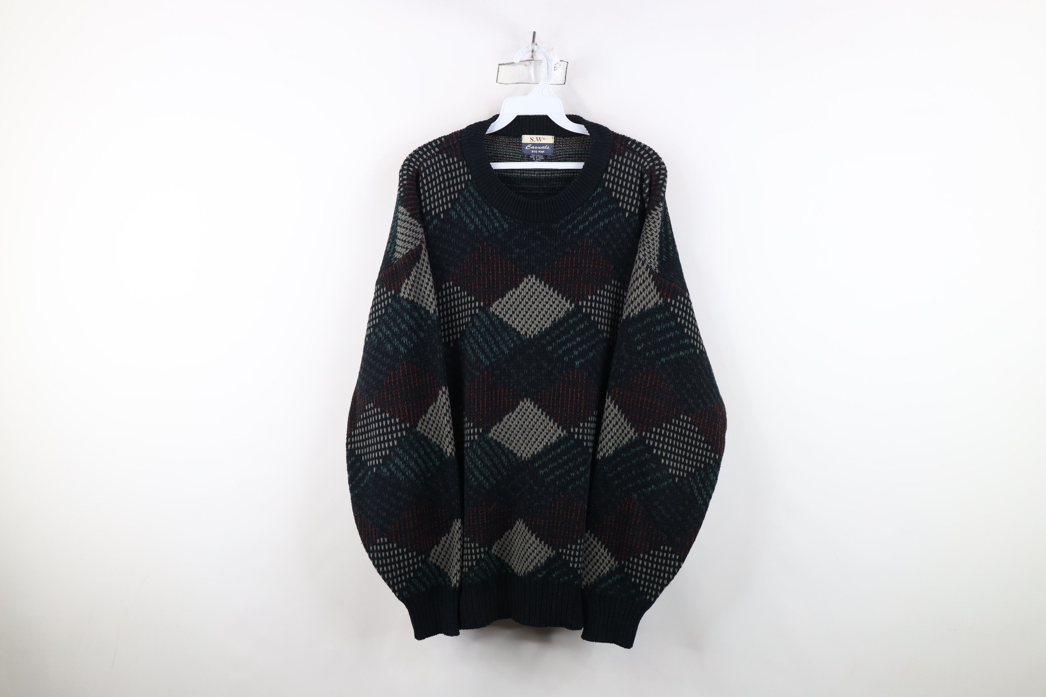 Vintage Vintage 90s Streetwear Diamond Ribbed Knit Crewneck Sweater Size US XXL / EU 58 / 5 - 1 Thumbnail