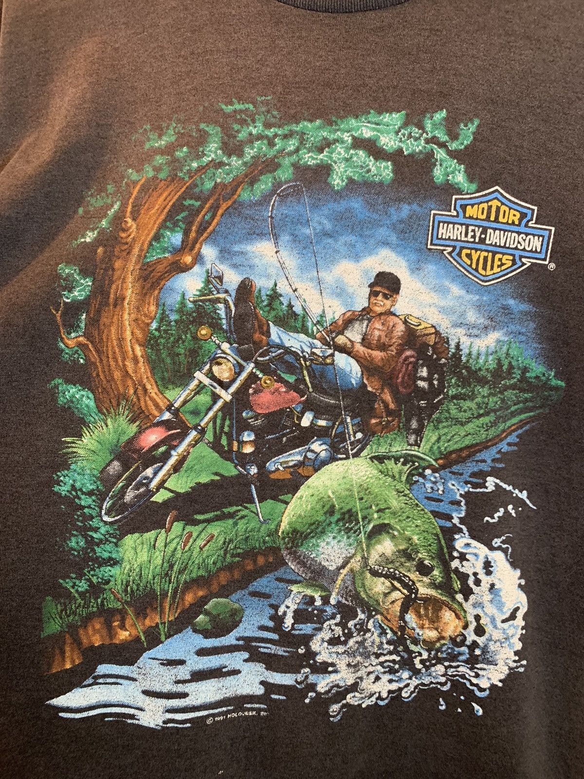 Harley Davidson × Vintage *RARE* Vintage 1991 Harley Davidson Fishing Biker T-Shirt L Size US L / EU 52-54 / 3 - 2 Thumbnail
