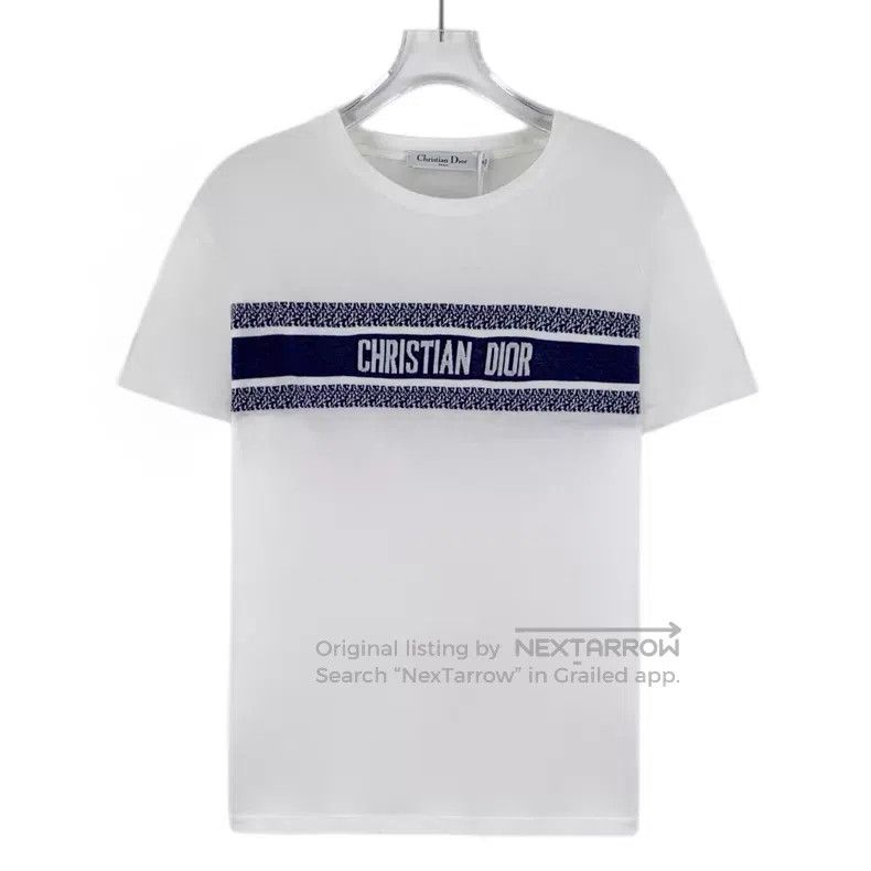Dior Dior White striped letter inlaid cotton round-neck short-s Size S / US 4 / IT 40 - 1 Thumbnail