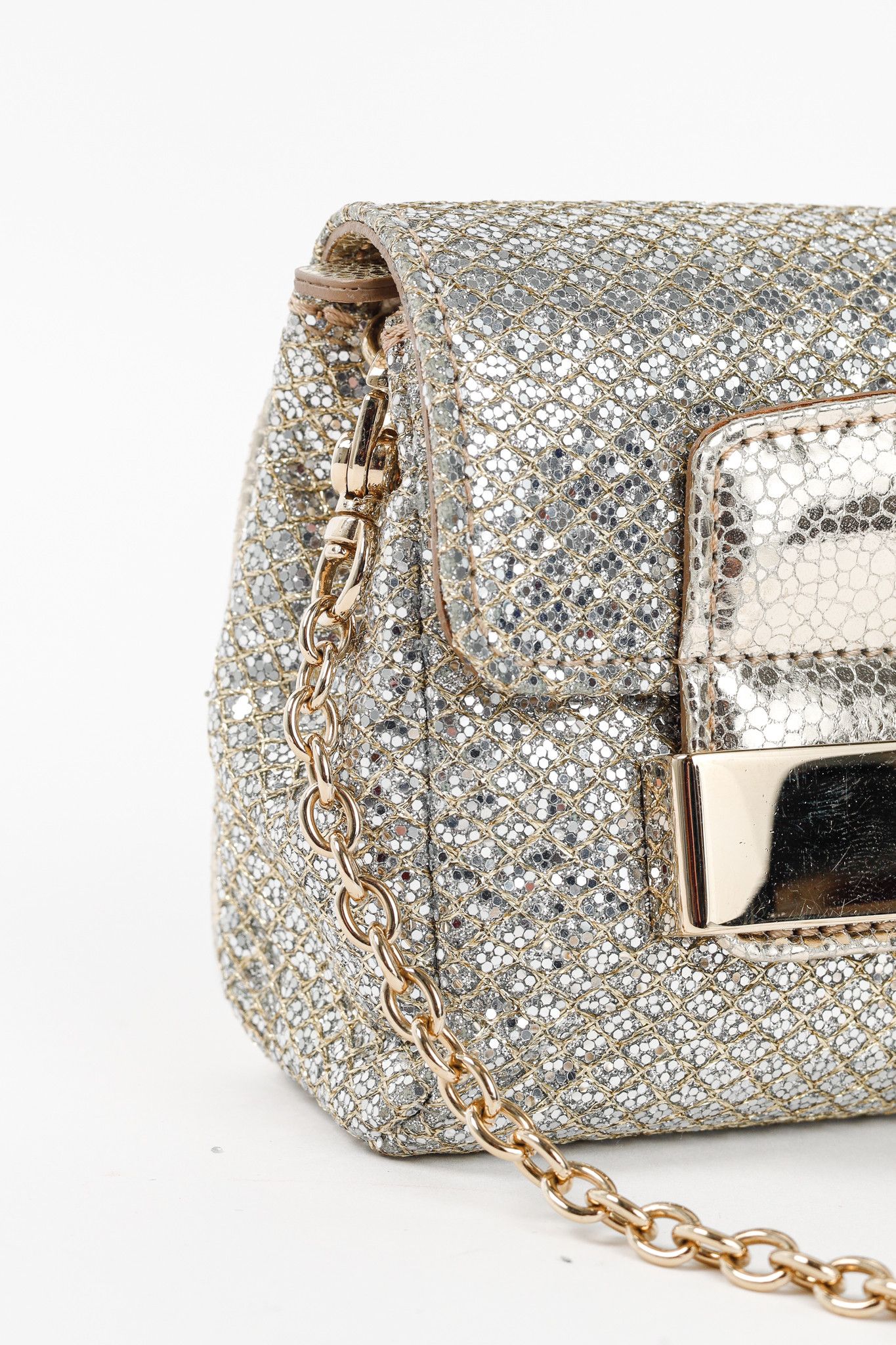 Jimmy Choo Jimmy Choo Caro Champagne Glitter Fabric Clutch Size ONE SIZE - 7 Thumbnail