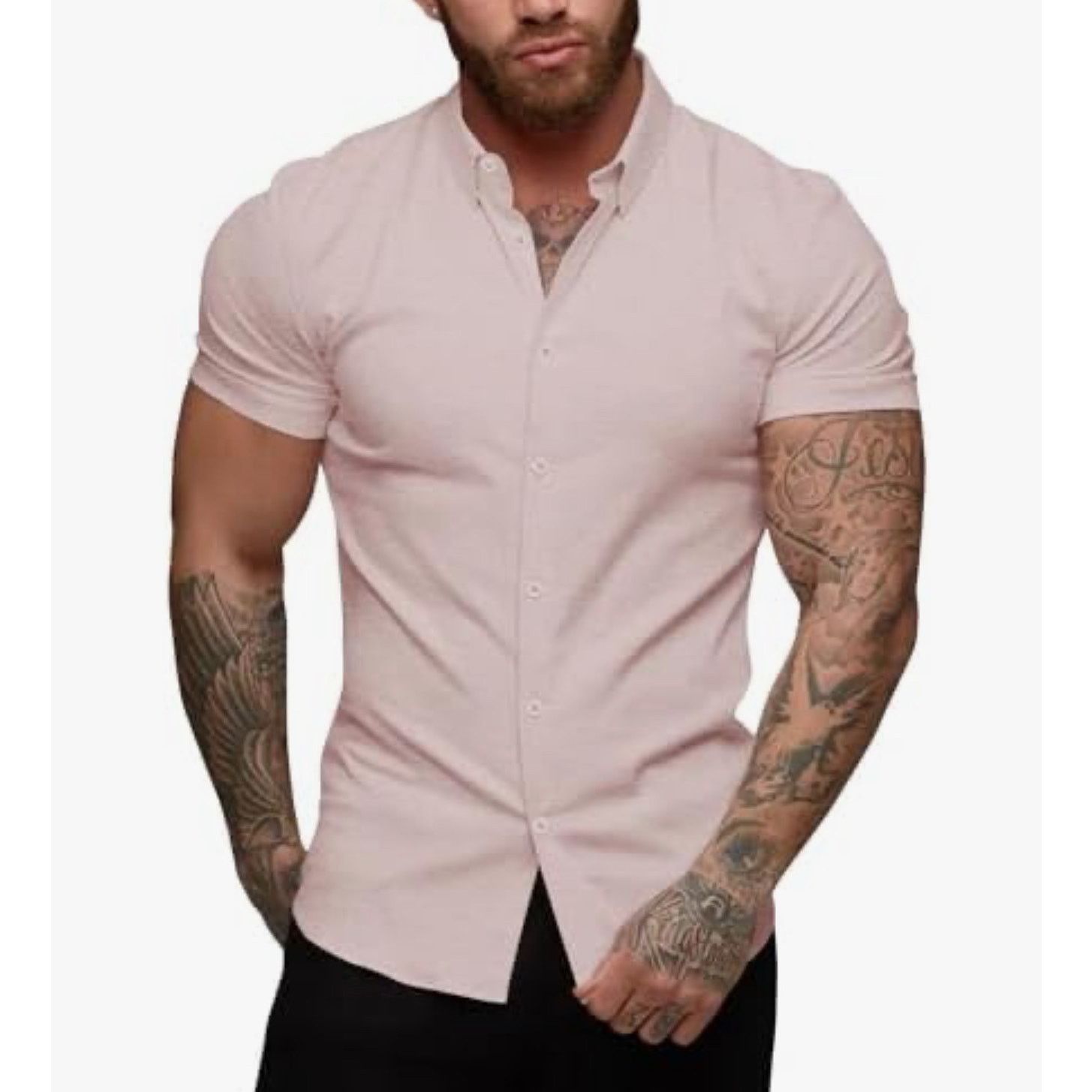 Uru URRU Men's Muscle Dress Shirt Sleeve Casual Button Down Size US XXL / EU 58 / 5 - 3 Thumbnail