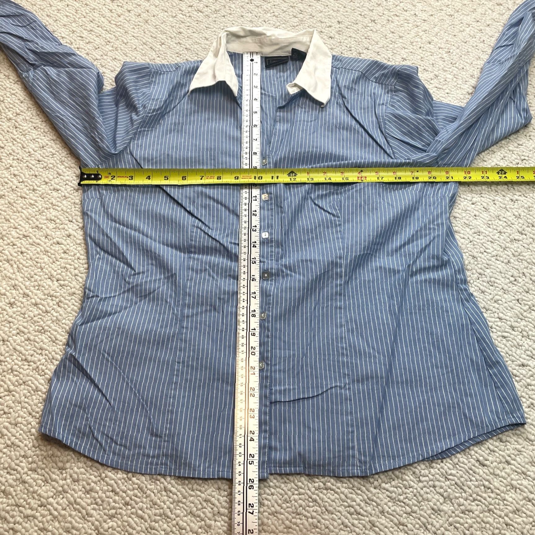 Vintage Laura Scott Blouse Shirt Womens 16 Blue Striped Business Work Office Top Ladies Size XXL / US 16-18 / IT 52-54 - 2 Thumbnail
