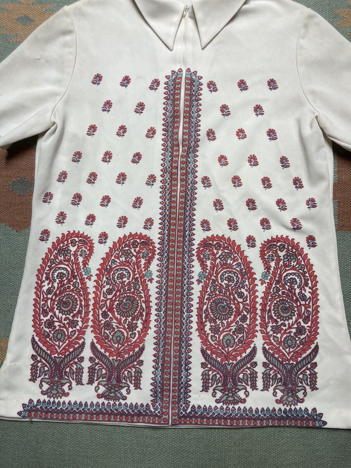 Vintage Vintage 70s collared shirt 1/4 zip flowers paisley hippie L Size L / US 10 / IT 46 - 2 Thumbnail