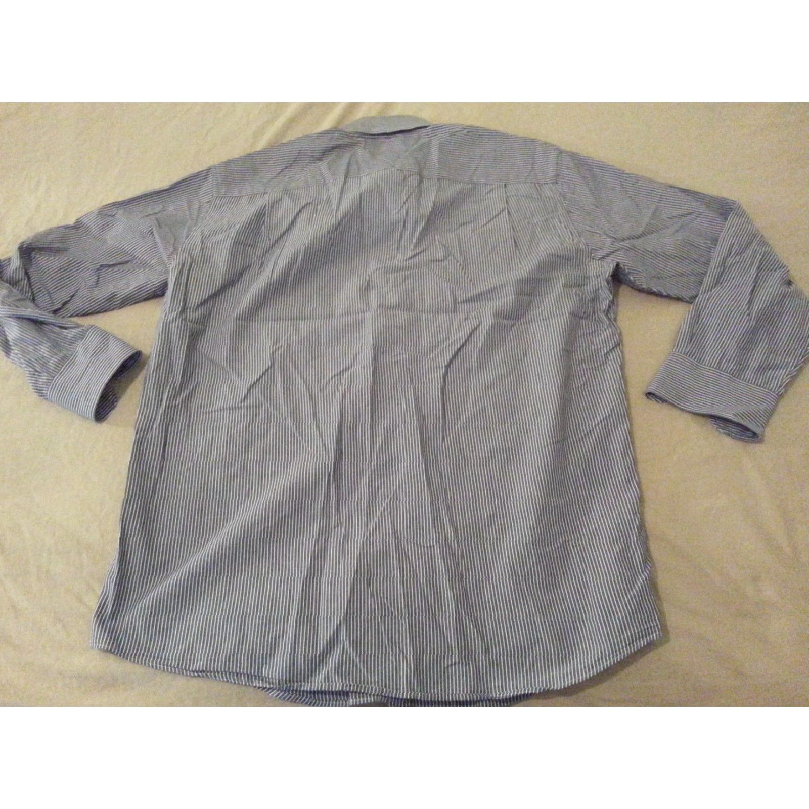 Nautica Nautica Dress Shirt Mens L Gray Stripes Cotton Long Sleeve Button Shirt Size 42R - 2 Thumbnail