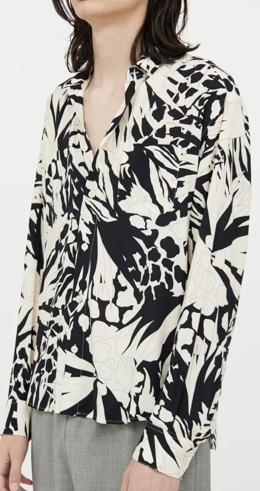 image of Saint Laurent Paris Palm Tree Print Shirt Size39 in White, Men's (Size Medium)
