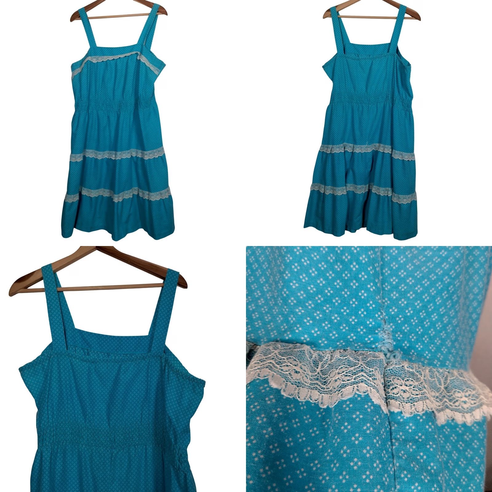 Vintage VINTAGE Peasant Sundress Pair 18 1/2 Sleeveless Blue Pink Lace Hippie Boho Maxi Midi Casual Women Plus Size Dresses Size XXL / US 16-18 / IT 52-54 - 10 Thumbnail