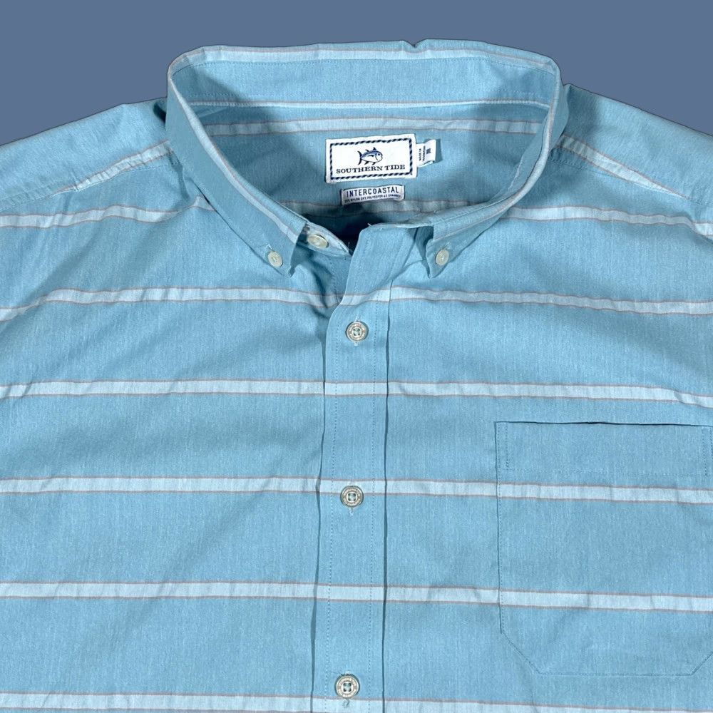 Southern Tide Southern Tide Shirt 2XL Blue Intercoastal Short Sleeve Button Down Striped Mens Size US XXL / EU 58 / 5 - 1 Thumbnail