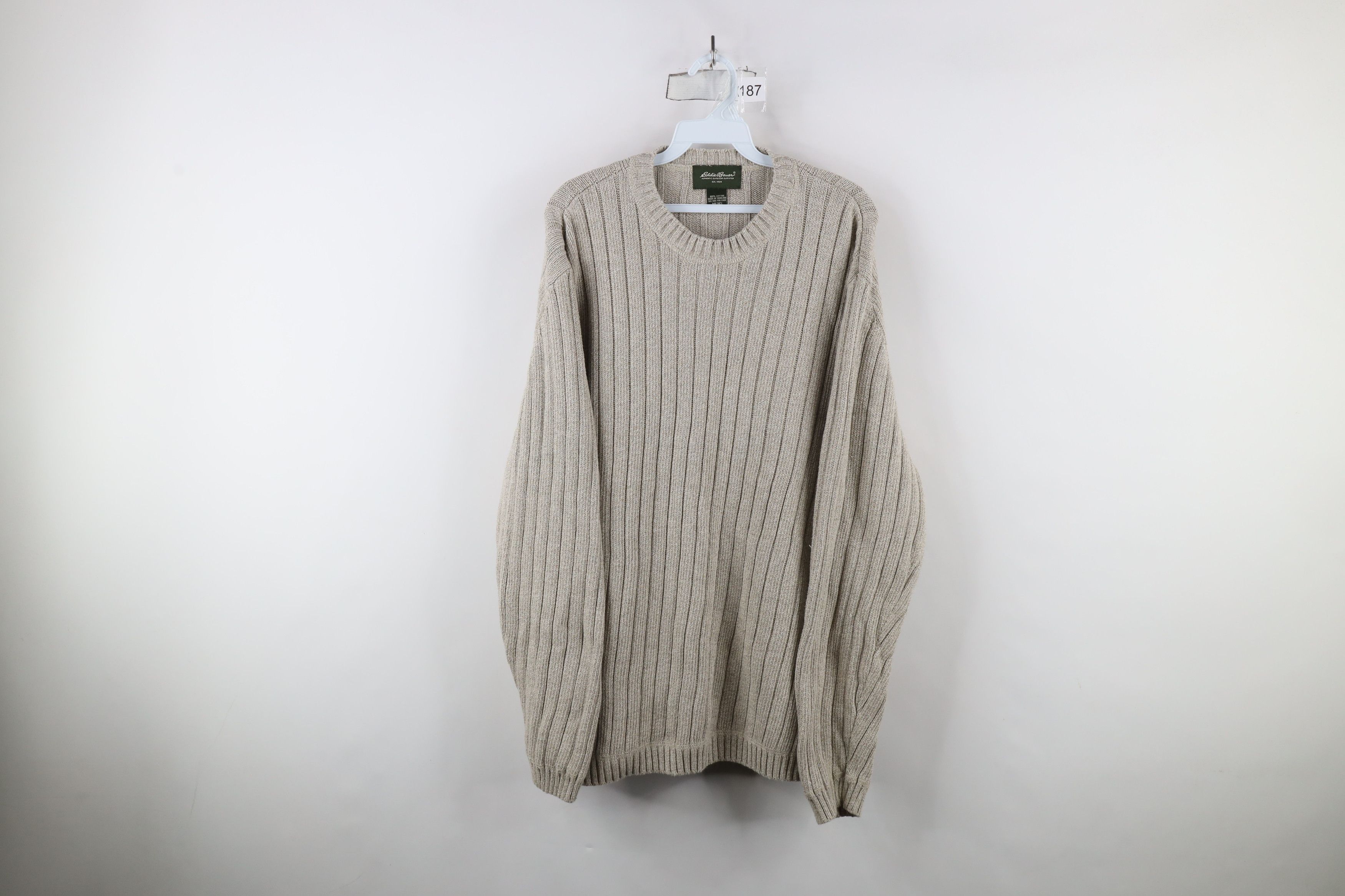 Eddie Bauer × Vintage Vintage Eddie Bauer Heavyweight Ribbed Knit Sweater Beige Size US XL / EU 56 / 4 - 1 Thumbnail