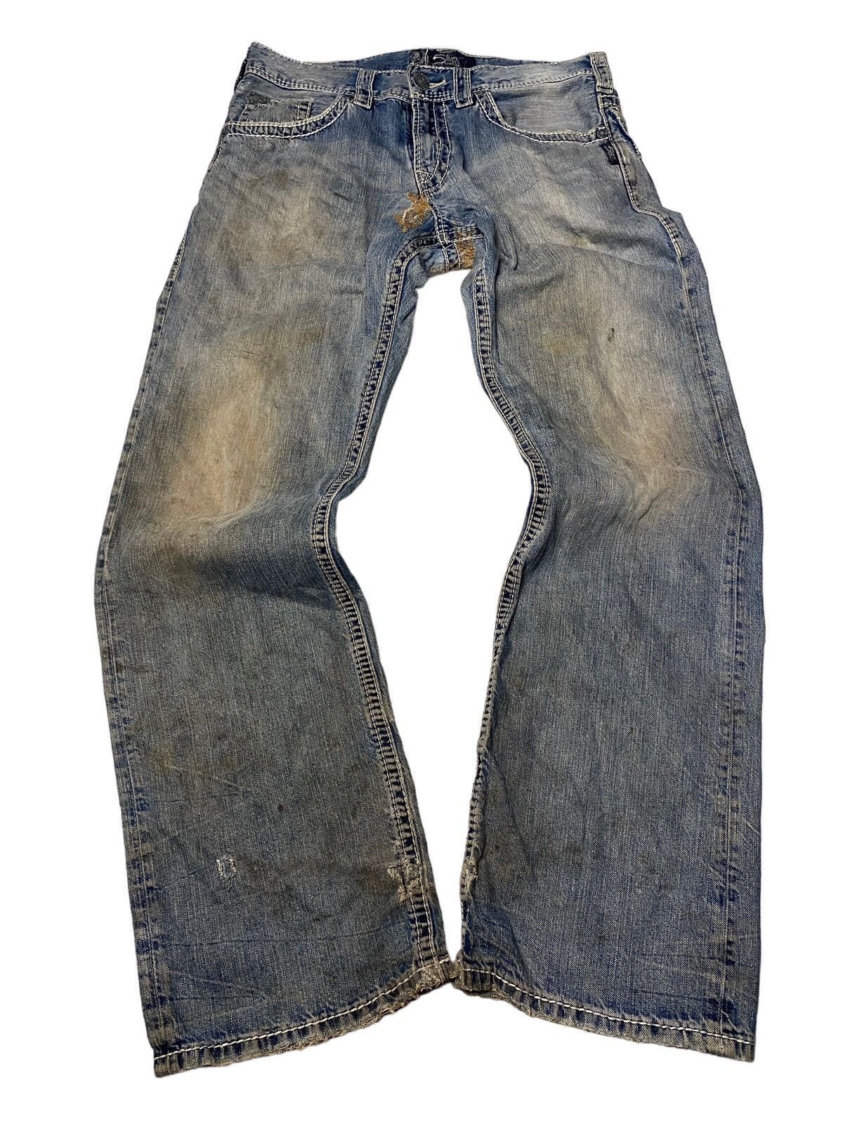 If Six Was Nine 2000's Silver Flared Mudwash Destroy Stitch Jeans Size US 34 / EU 50 - 2 Thumbnail