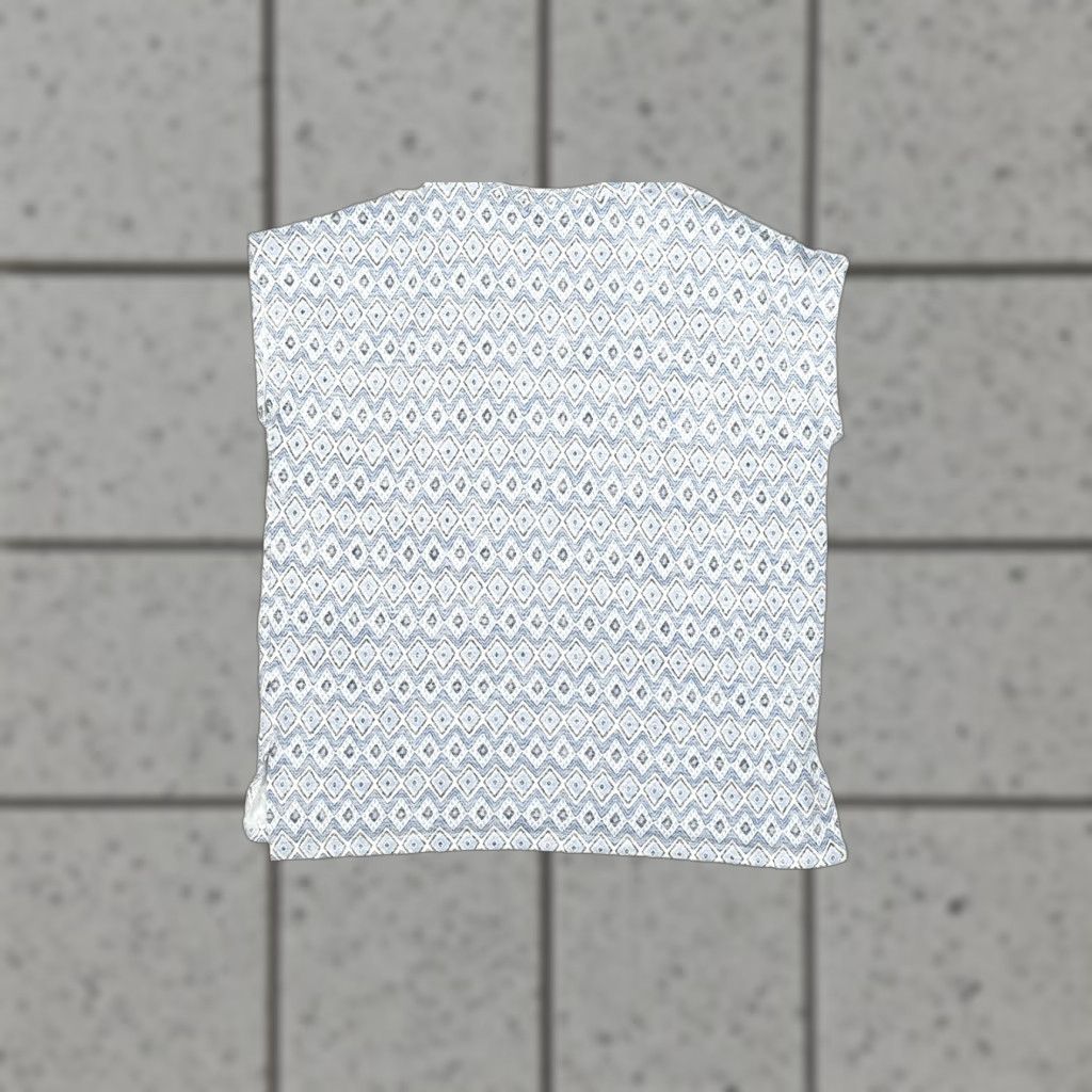 Orvis Orvis Blouse Womens XXL Blue White Geometric Print V-Neck Short Sleeve Button Size 40" / US 18 - 1 Thumbnail