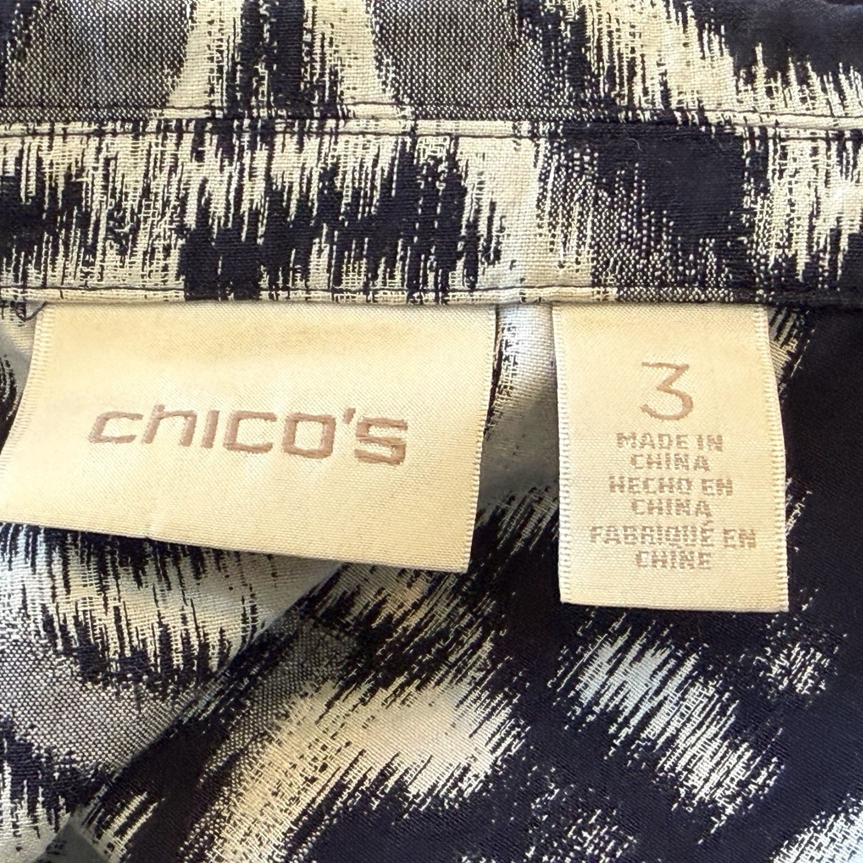 Vintage Chico’s Jacket Open Front Size 3 XL Dark Blue Print Long Sleeve Collared Pockets Size XL / US 12-14 / IT 48-50 - 6 Thumbnail