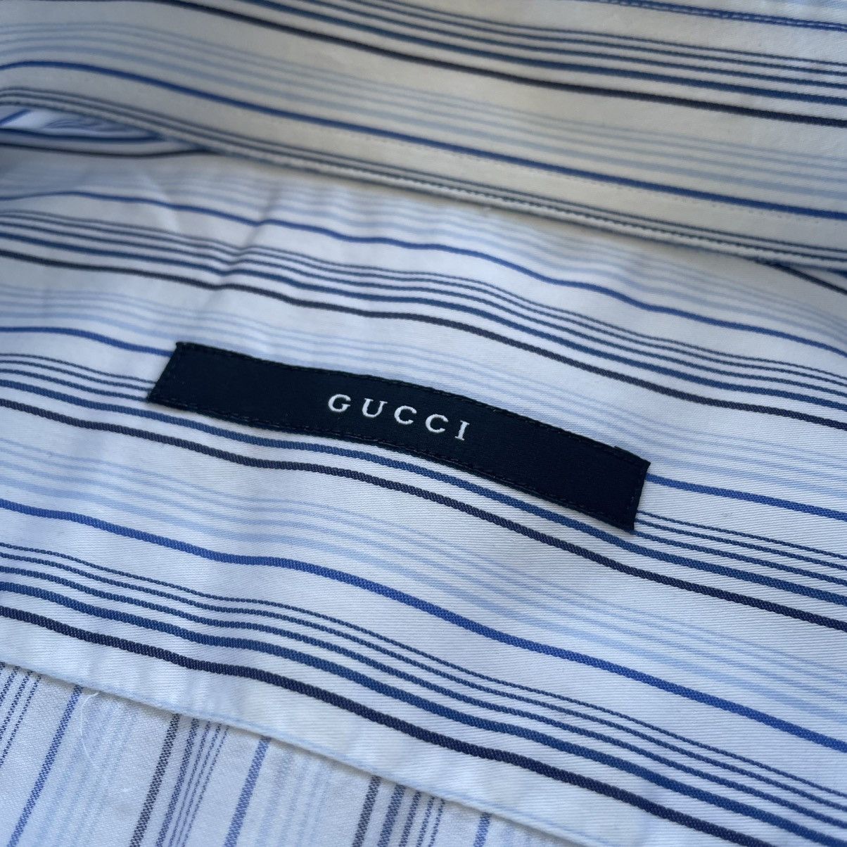 Designer × Gucci Vintage Gucci Men’s Shirt White With Blue Stripes Size L Size US L / EU 52-54 / 3 - 8 Thumbnail