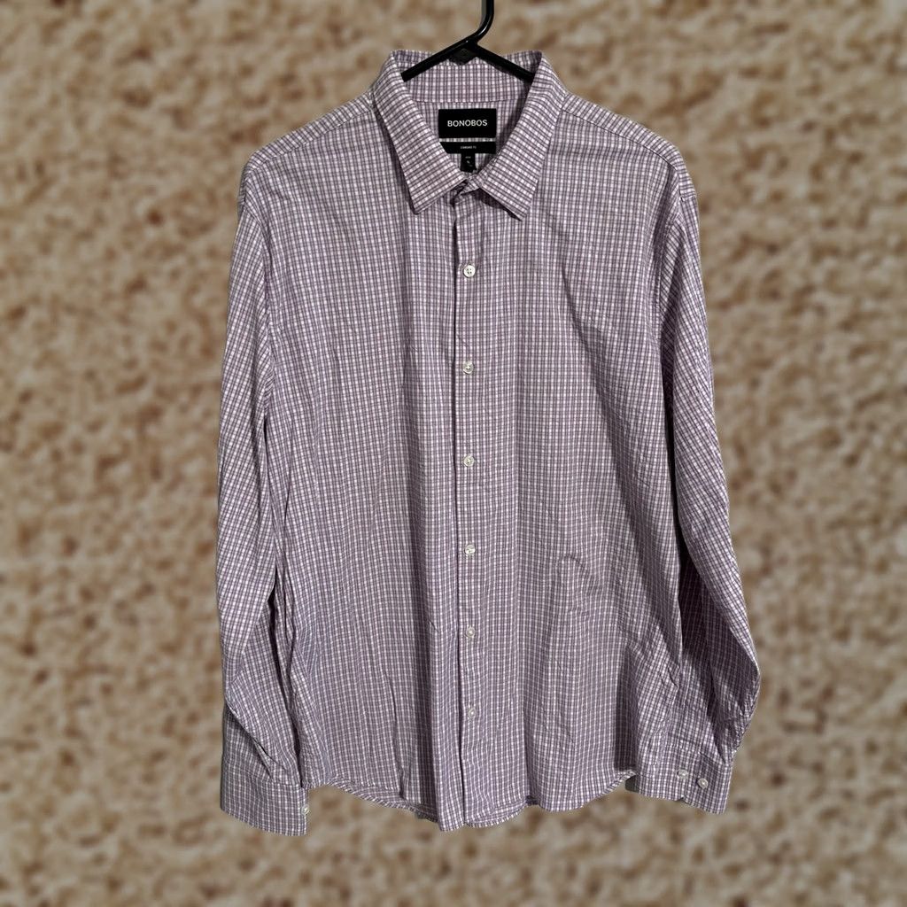 Bonobos Bonobos Standard Nylon Performance Button Up Purple Check Dress Shirt - Men's XL Size 46R - 1 Thumbnail