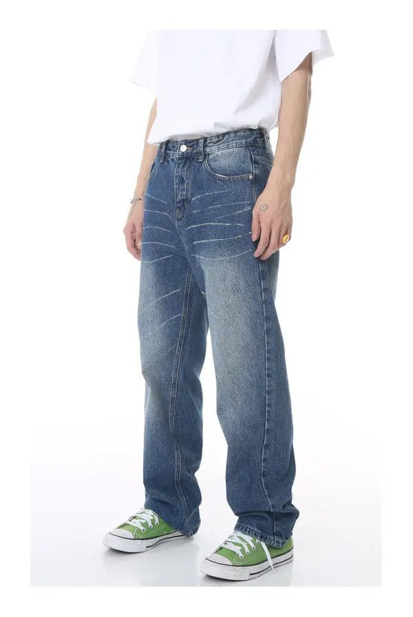 Japanese Brand VIBE Loose straight-leg vintage scratched washed jeans Size US 32 / EU 48 - 8 Thumbnail