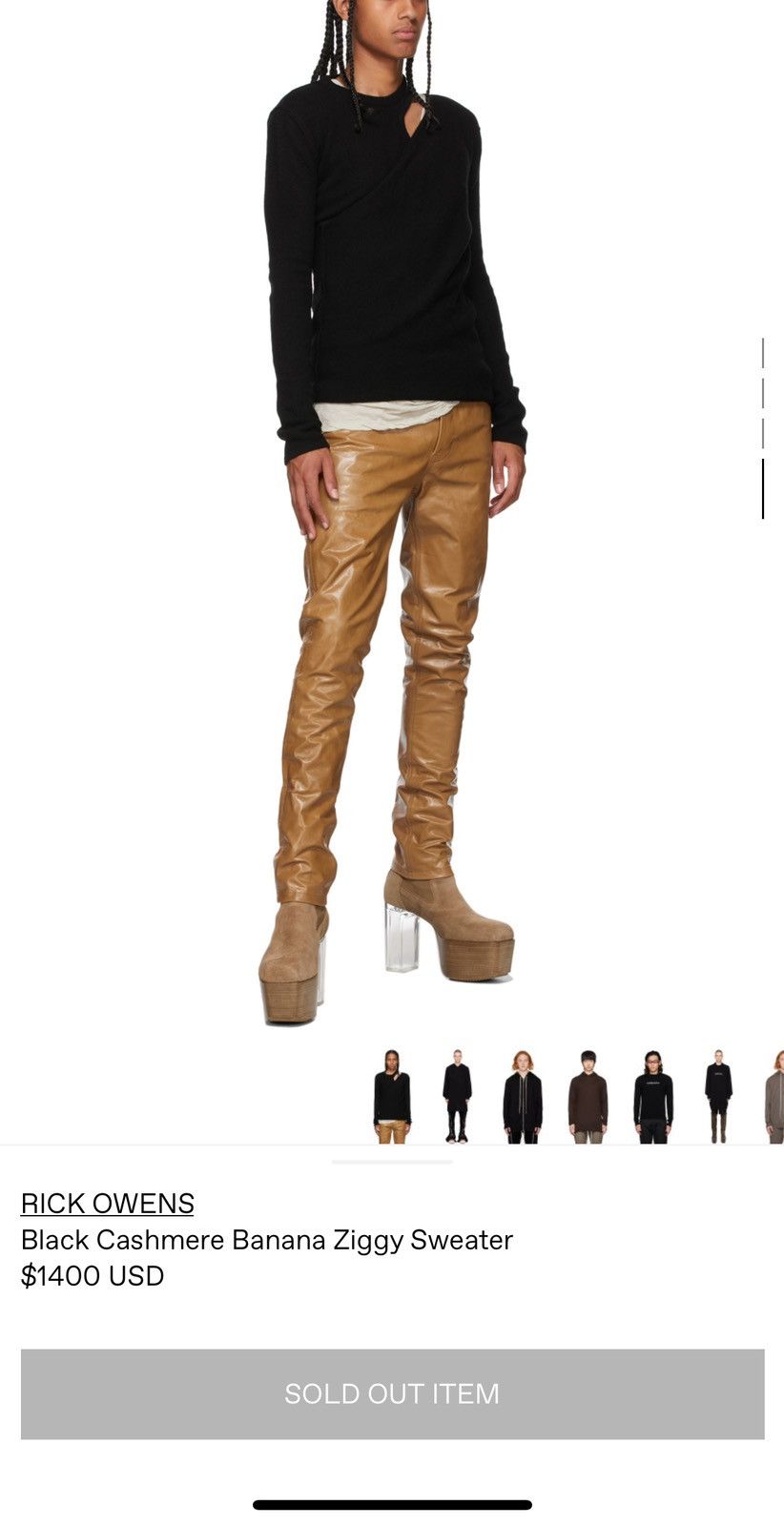 Rick Owens Cashmere opaqueBanana Ziggy cut out sweater jumper knit L XL Size US L / EU 52-54 / 3 - 11 Thumbnail