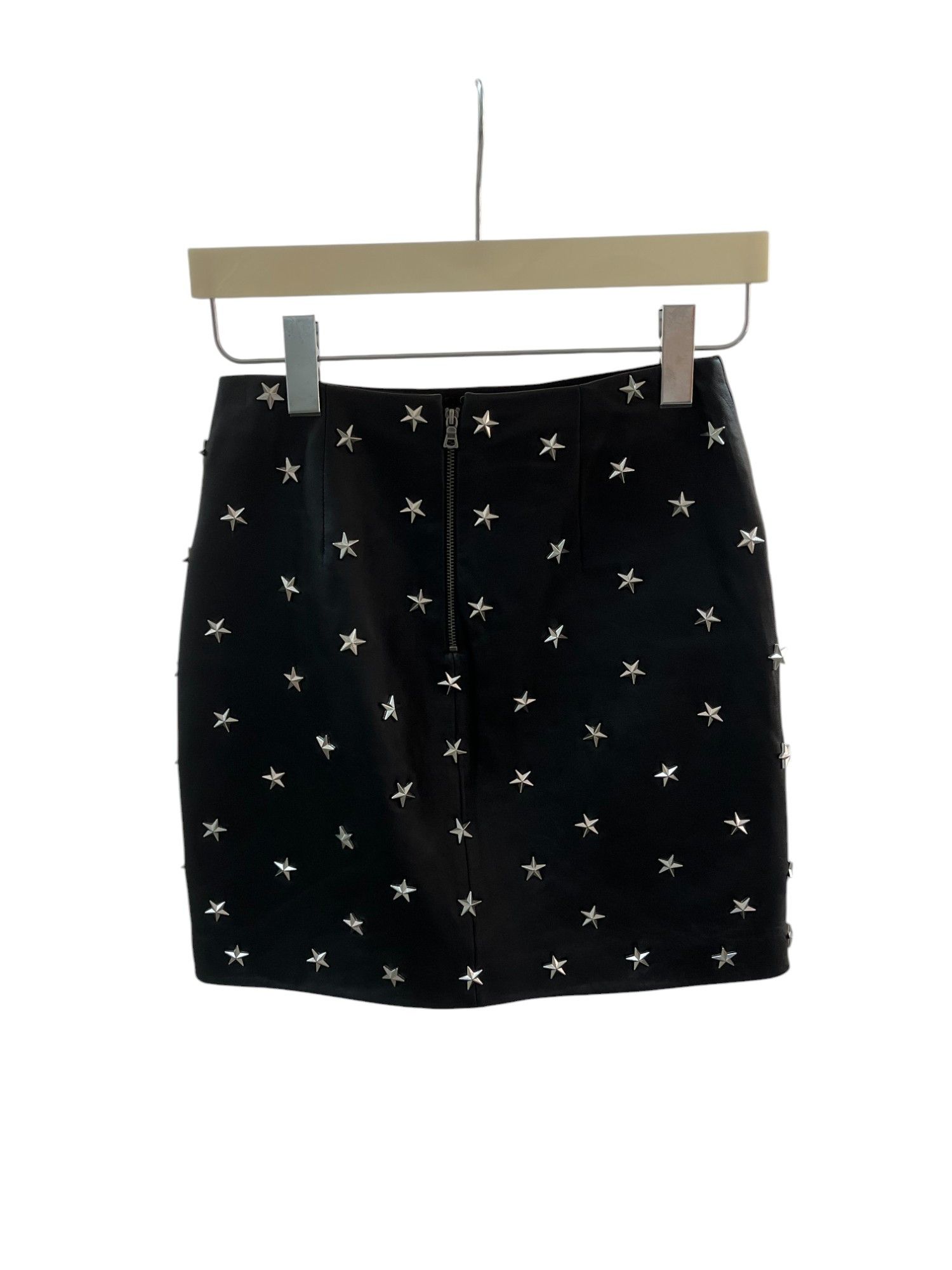 Alice + Olivia Black Lamb Leather Skirt With Overall Star Studded Size 25" / US 0 / IT 36 - 2 Thumbnail