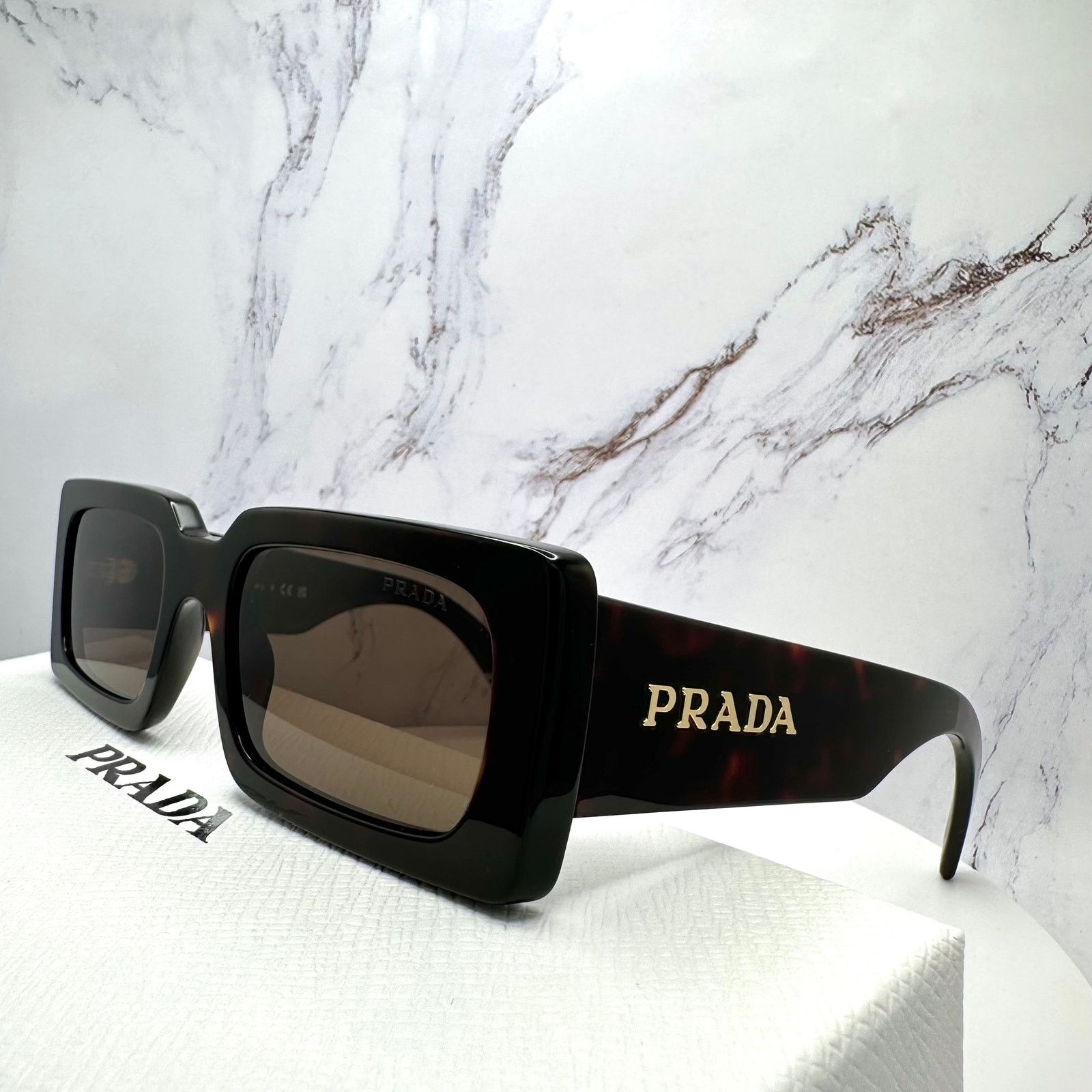 Prada Prada Sunglasses Brown Black Tortoise Gold Metal Logo Size ONE SIZE - 19 Thumbnail