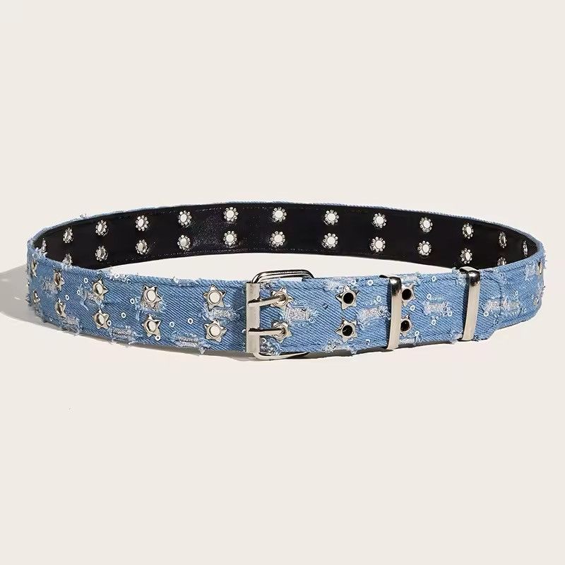 Japanese Brand × Vintage Double Grommet Denim Blue Belt Size ONE SIZE - 3 Thumbnail