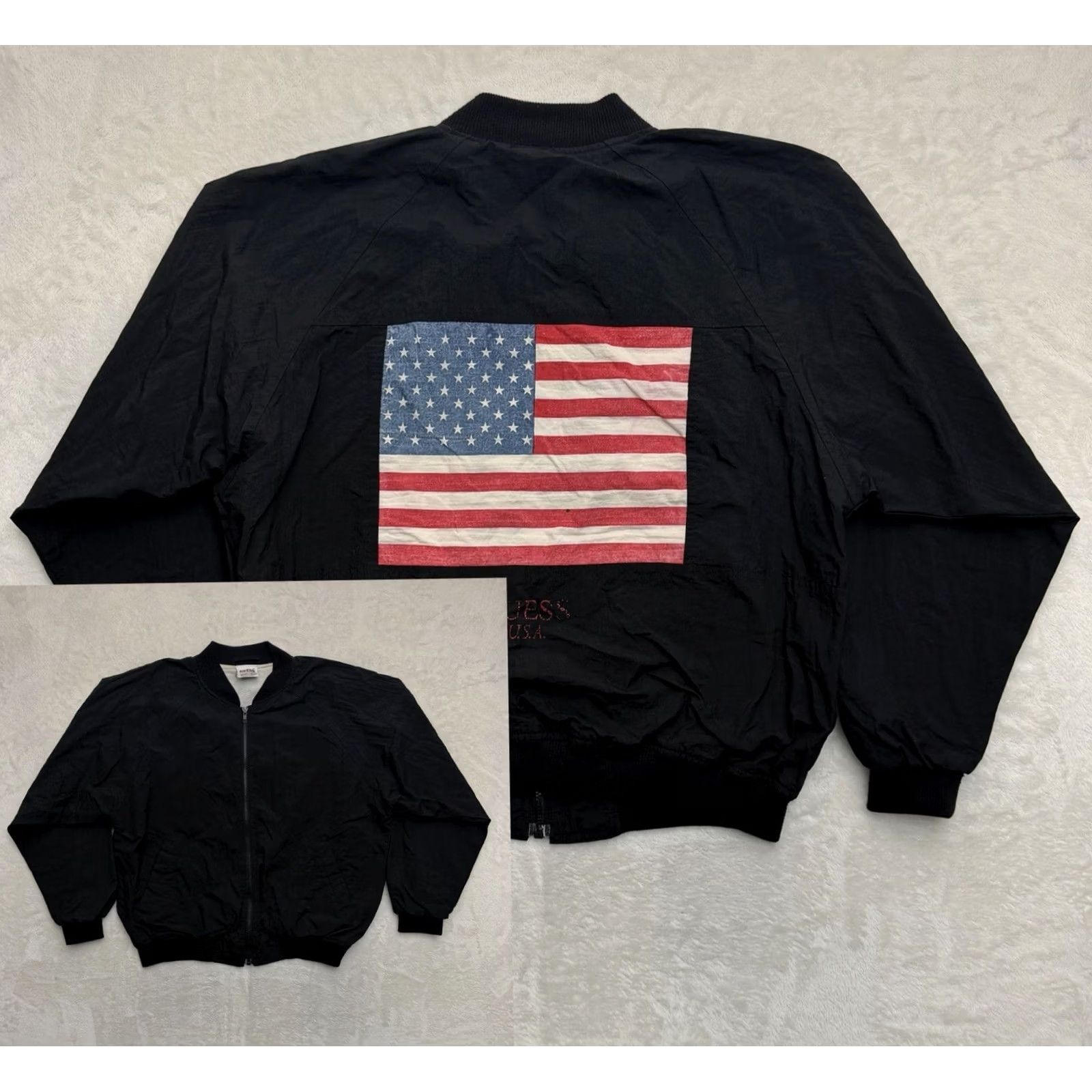 Guess VINTAGE GUESS Georges Marciano Jacket Mens One Size Large Black Bomber USA Flag Size US M / EU 48-50 / 2 - 2 Thumbnail