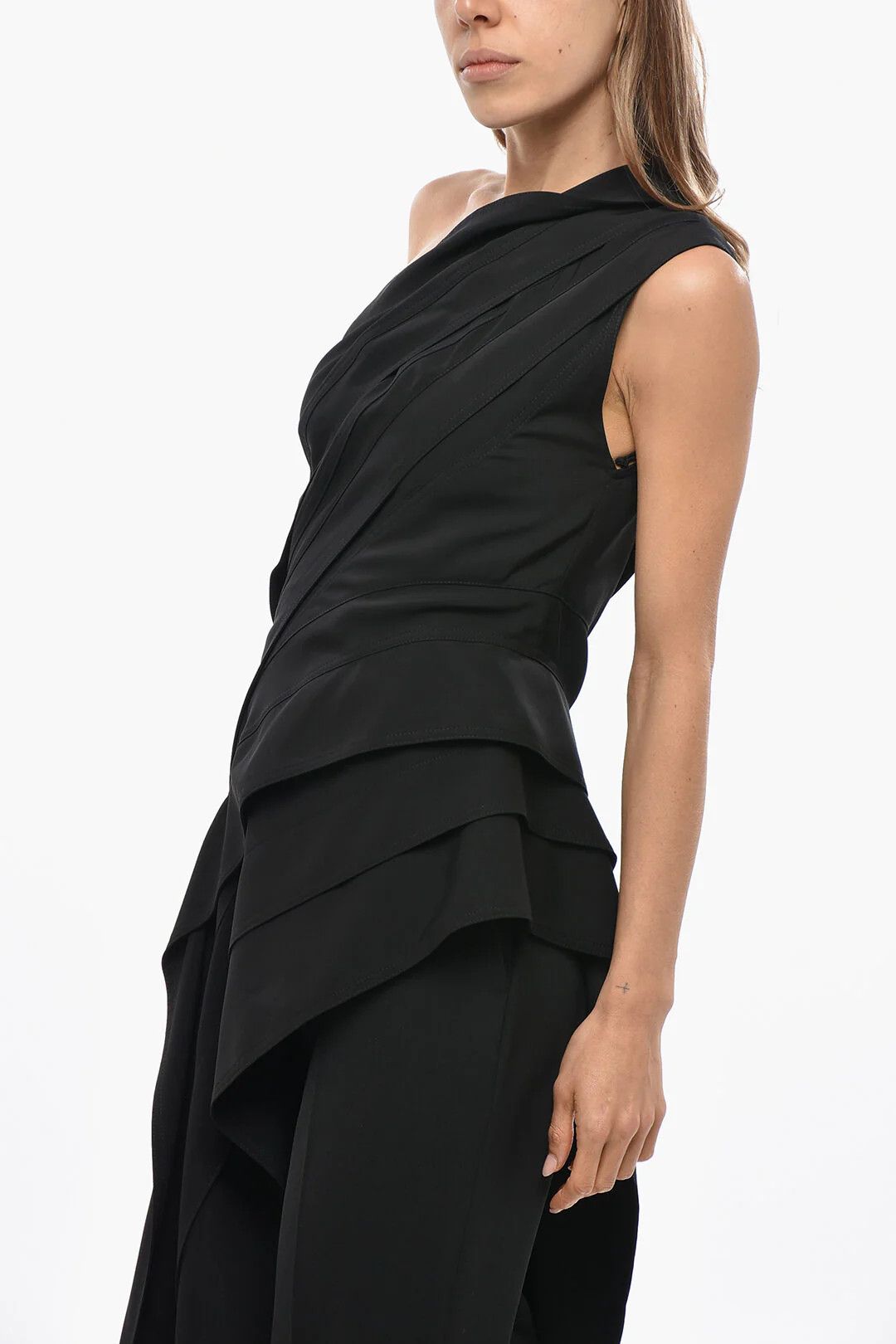 Bottega Veneta og1mm0426 Asymmetric One-Shoulder Top in Black Size M / US 6-8 / IT 42-44 - 2 Thumbnail