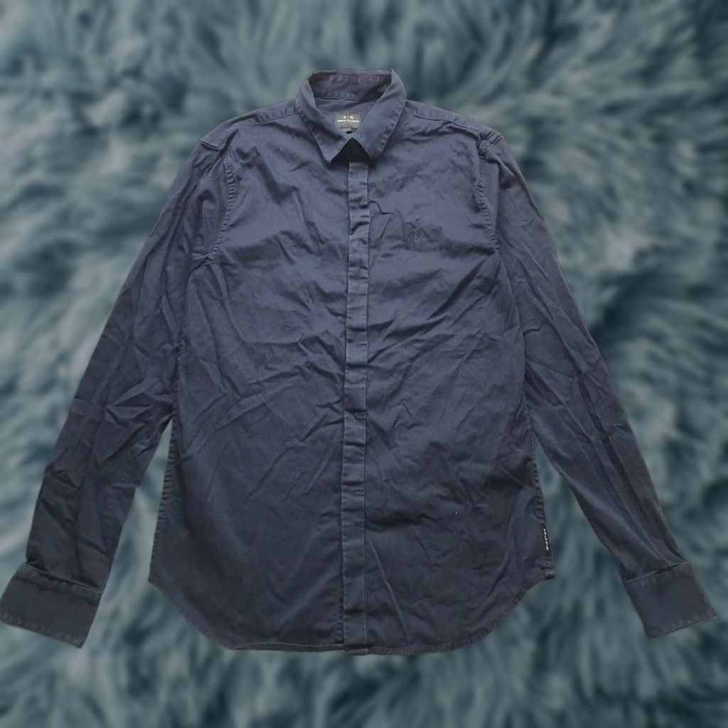 Armani Exchange Armani Exchange Button Up Long Sleeve Shirt Mens Small Slim Navy Size 36R - 1 Thumbnail