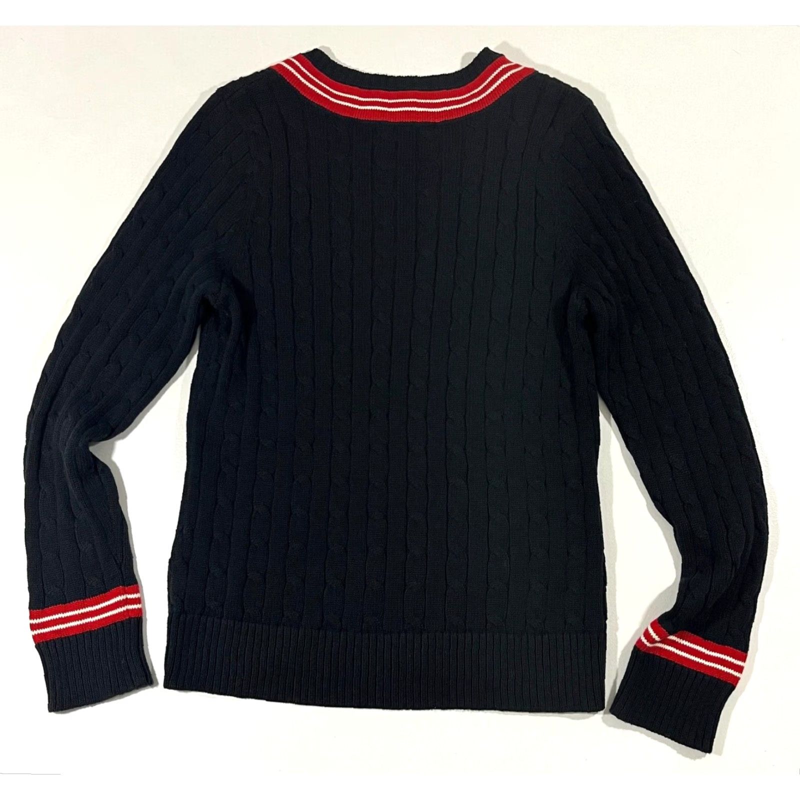 Ralph Lauren VINTAGE Lauren Ralph Lauren Women's Cable Knit V-Neck Cricket Sweater XL Black Pullover Knit Sweater Size XL / US 12-14 / IT 48-50 - 3 Thumbnail
