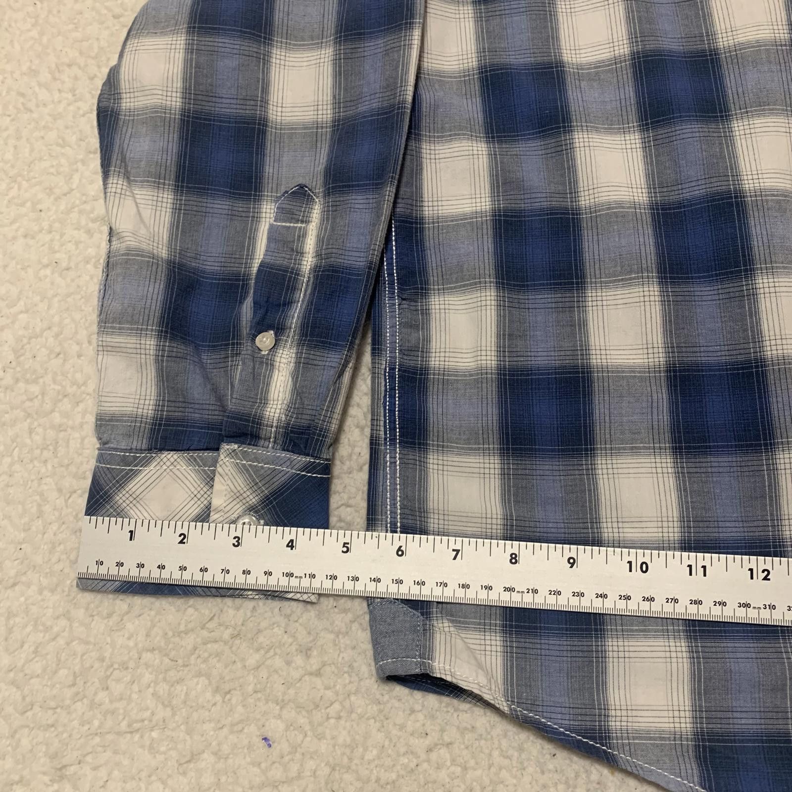 American Rag American Rag Men's XL Blue White Plaid Long Sleeve Shirt Size US XL / EU 56 / 4 - 7 Thumbnail