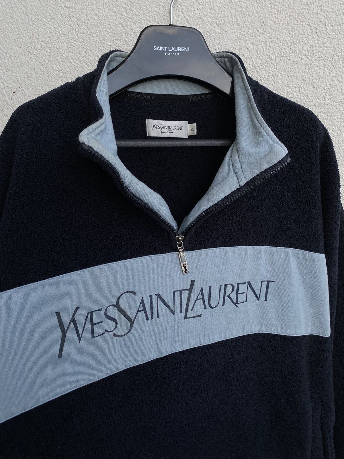 Yves Saint Laurent Fleece Big Logo YSL Sweatshirt 1/4 Zip YSL Sweater Size US XL / EU 56 / 4 - 21 Thumbnail