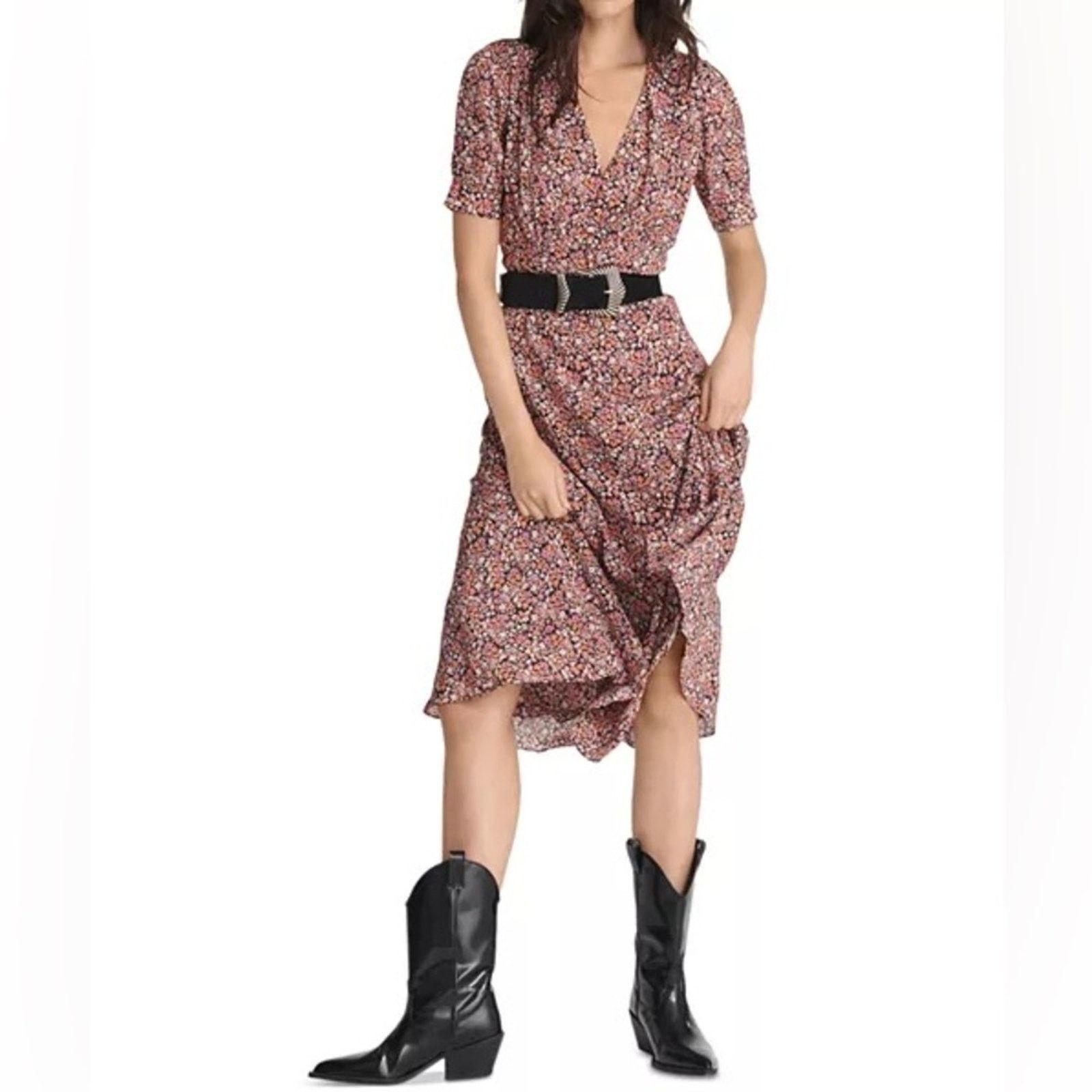 The Kooples THE KOOPLES $355 Floral Print Midi Dress Pink Sz 1 (S) Size S / US 4 / IT 40 - 13 Thumbnail