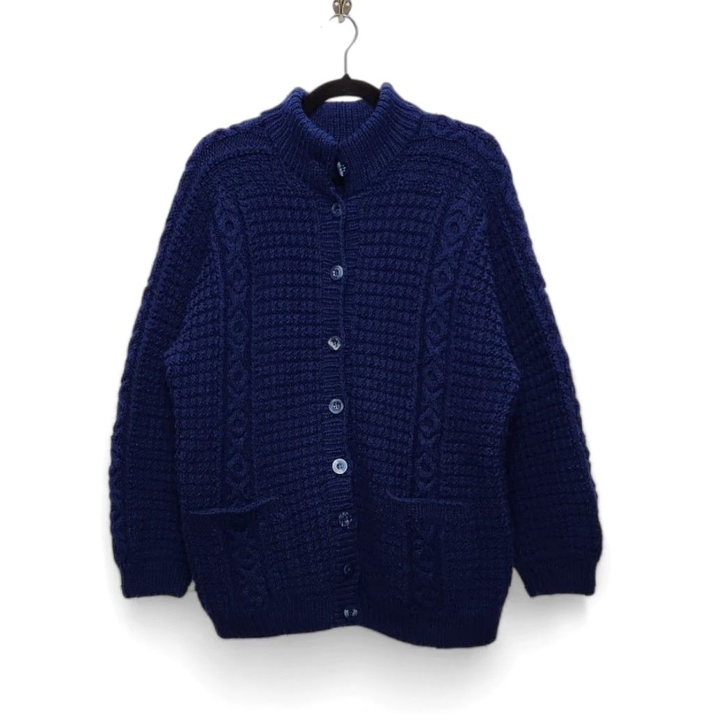Vintage VINTAGE Handmade Sweater Cardigan VTG Shirt Unisex Adults One Size Blue Cable Knit Grandma Grandpa Artistic 90s VTG Size ONE SIZE - 2 Thumbnail