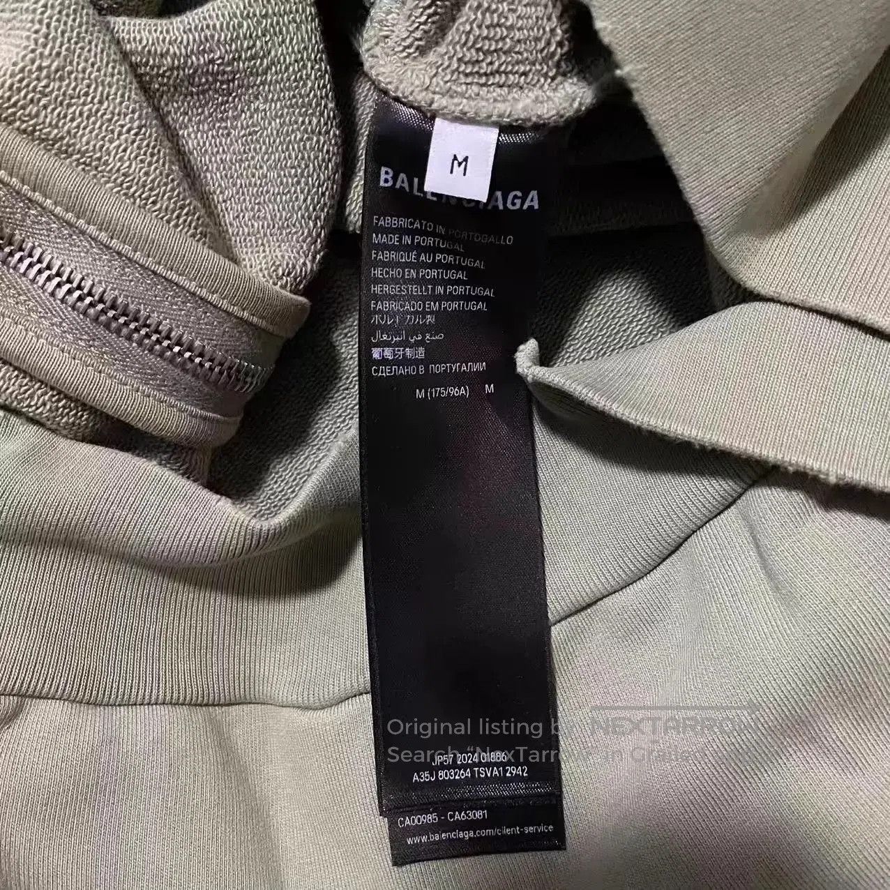 Balenciaga Green Zip-Up Hoodie with Embroidered Design. Size US M / EU 48-50 / 2 - 4 Thumbnail