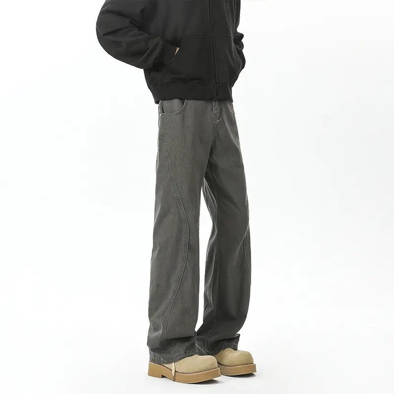 Retro loose fitting patchwork micro flared jeans