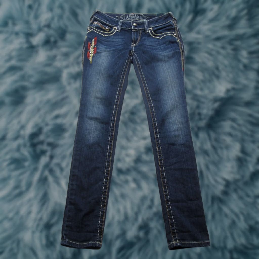 Ariat Ariat Pendleton Jeans Women 26 Blue Aztec Trouser Rodeo Western Thick Stitch Size 26" / US 2 / IT 38 - 1 Thumbnail