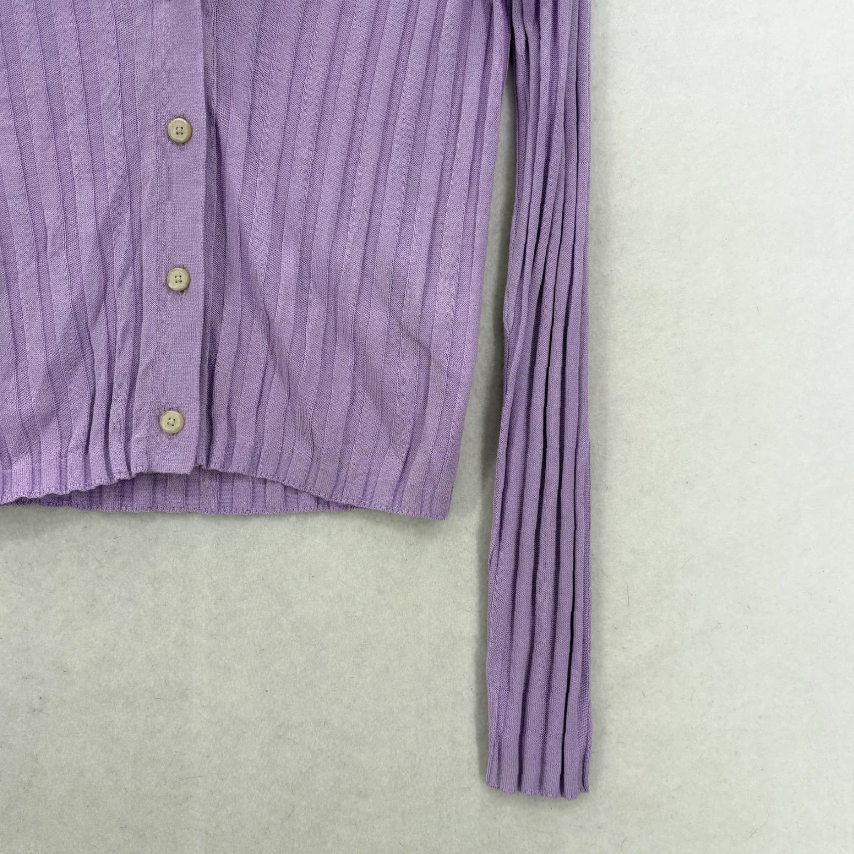 Loft LOFT Cardigan Sweater Womens Small Purple Ribbed Button Front V Neck Preppy NWT Size S / US 4 / IT 40 - 3 Thumbnail