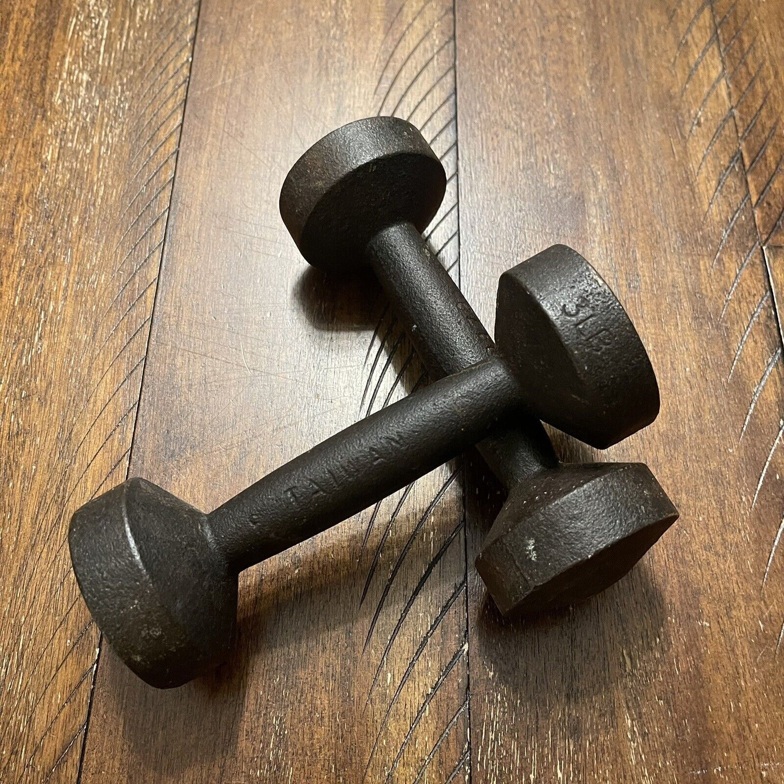 Other 2 Vtg 3 LB # Dumbbell Dumb Bell Set Pill Ends Taiwan Weights Size ONE SIZE - 2 Thumbnail