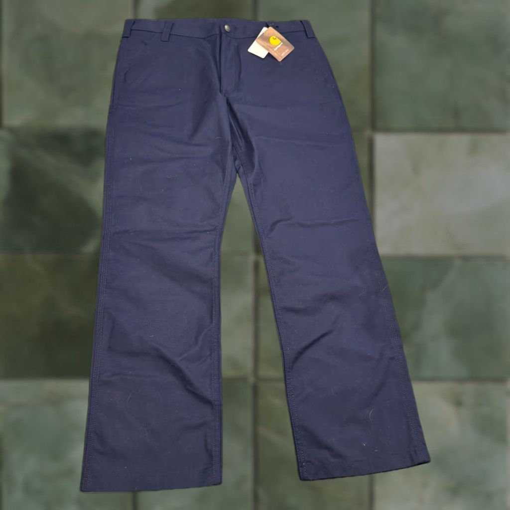 Carhartt Carhartt Pants Mens 36x31 Carpenter Straight Relaxed Fit Navy Blue Cotton Polyester Spandex 6-Pocket Workwear Flat Front Jeans Trousers Size US 36 / EU 52 - 1 Thumbnail
