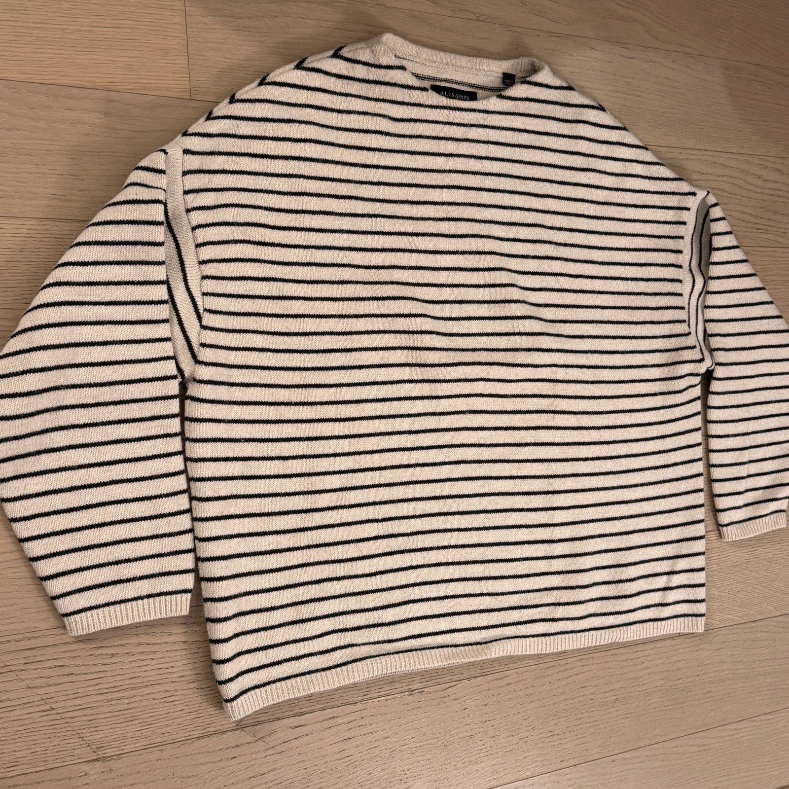 Allsaints AllSaints Oversized Fit Striped Crewneck Sweater Ivory Size US M / EU 48-50 / 2 - 1 Thumbnail